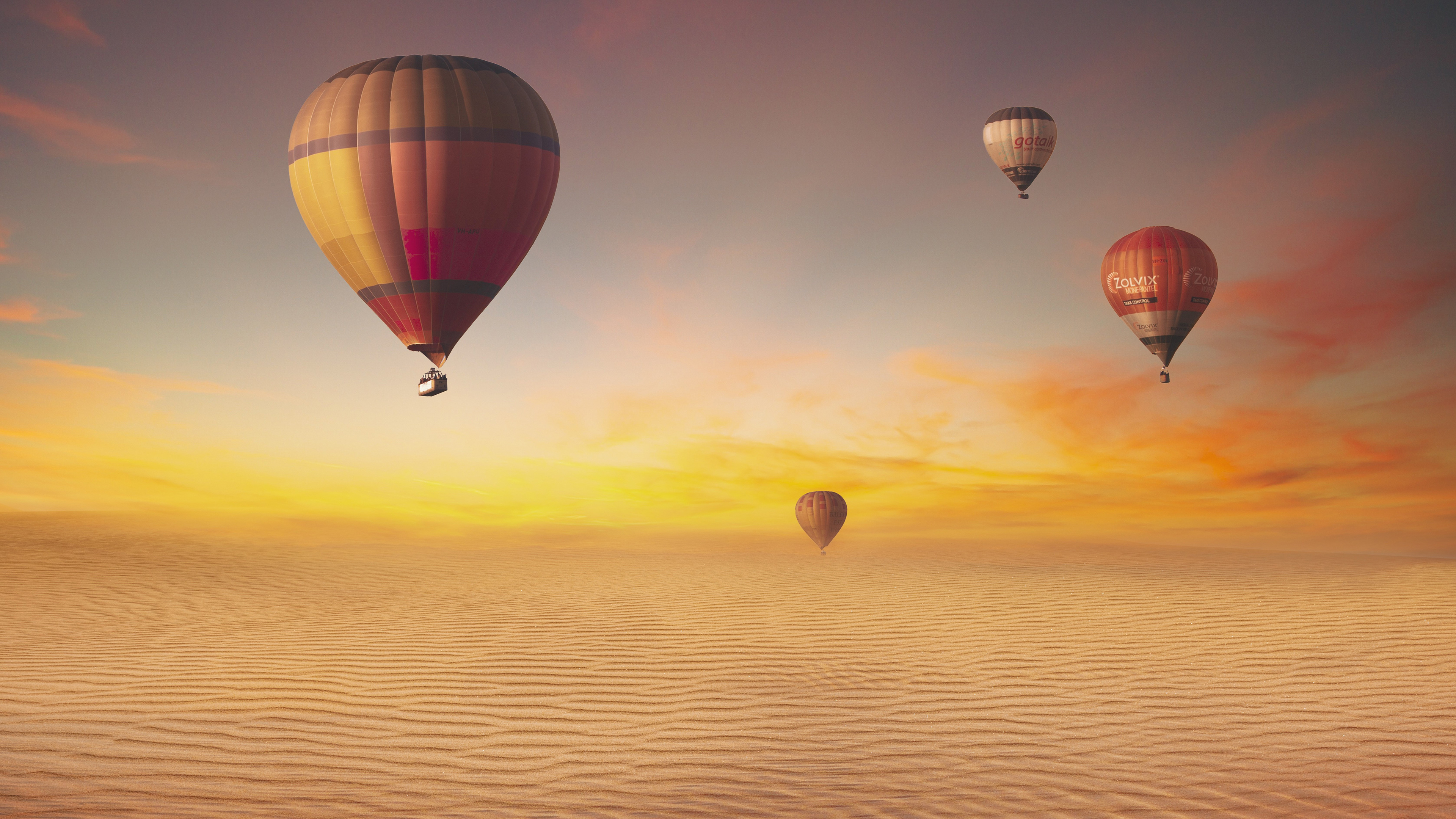 Hot Air Balloon: Sports Competition In Open Air, Crossing The Desert, 2022 Canowindra International Balloon Challenge. 3840x2160 4K Background.