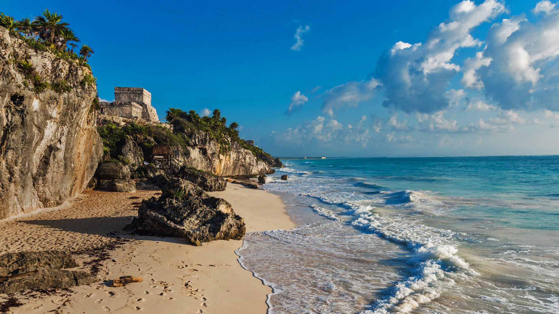 Mayan ruins, Tulum Mexico, Caribbean sea, Beach, 1920x1080 Full HD Desktop
