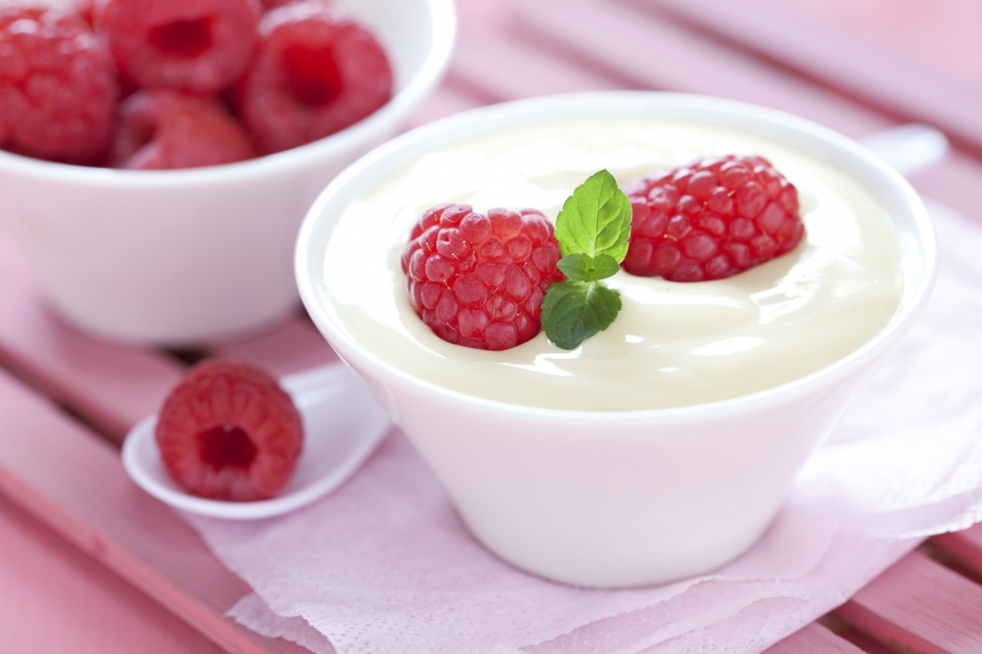 Yoghurt: Semifluid fermented milk food, Raspberry. 1920x1280 HD Background.