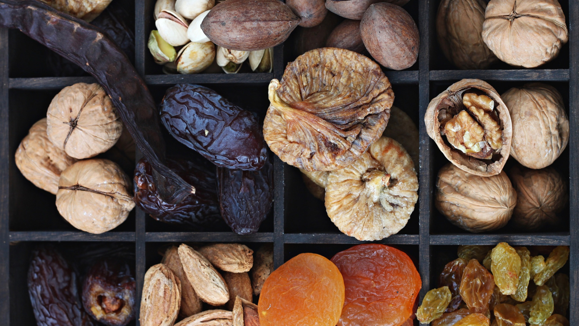 Dried Fruits: Download wallpaper nuts, almonds, raisins, walnut, pistachios, figs, dried  apricots, dried fruits, dates, section food in resolution . 1920x1080 Full HD Background.