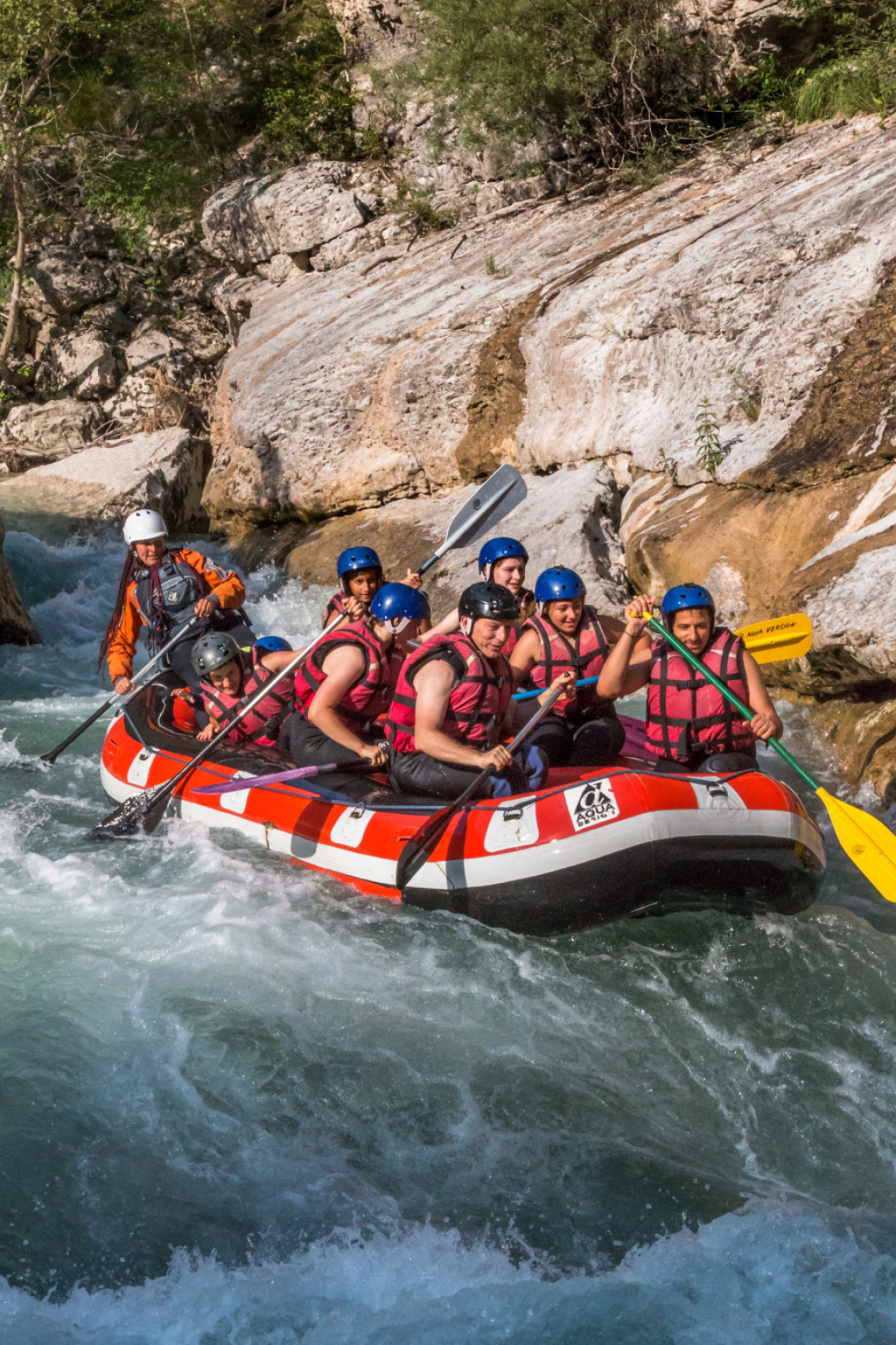Rafting: A team prepares to maneuver before a small drop, Intense water rapids. 1280x1920 HD Wallpaper.