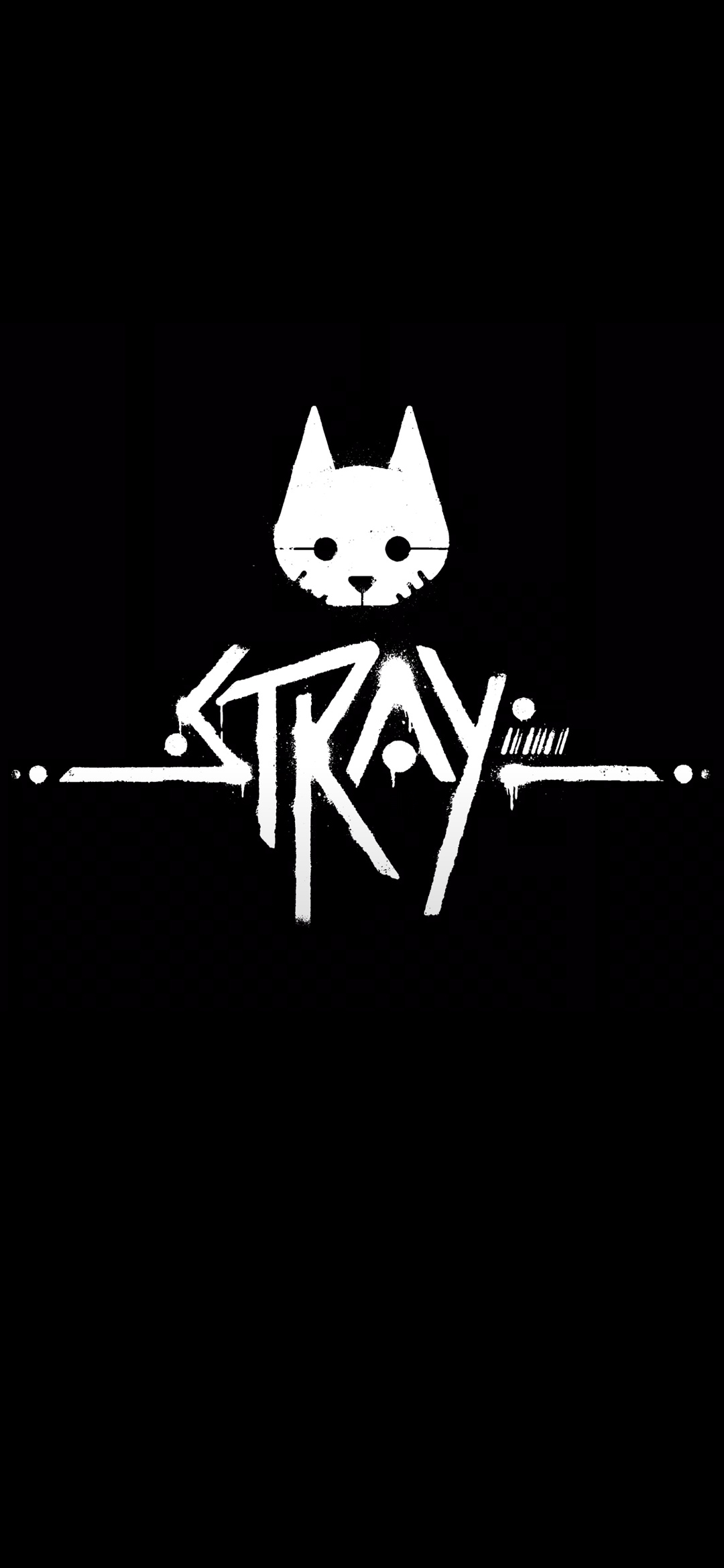 Stray (Game): A delightful adventure in a dark cyberpunk world, Black and white, Logo. 1080x2340 HD Background.