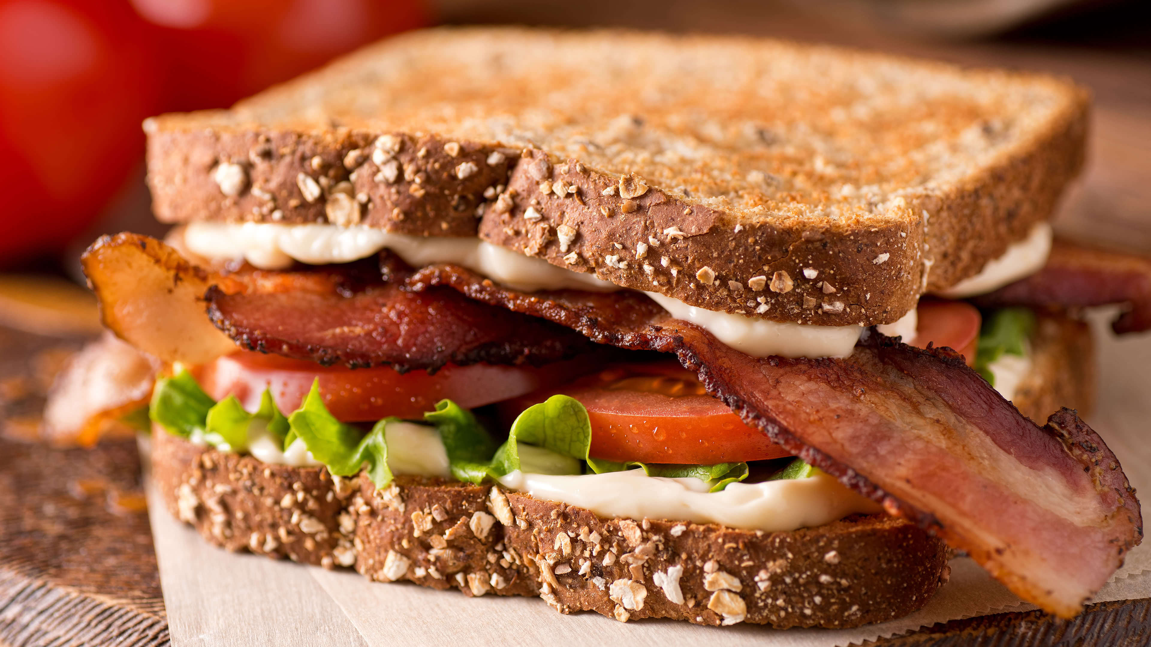 Sandwich: Classic BLT Bacon Lettuce Tomato Appetizer, Food. 3840x2160 4K Background.