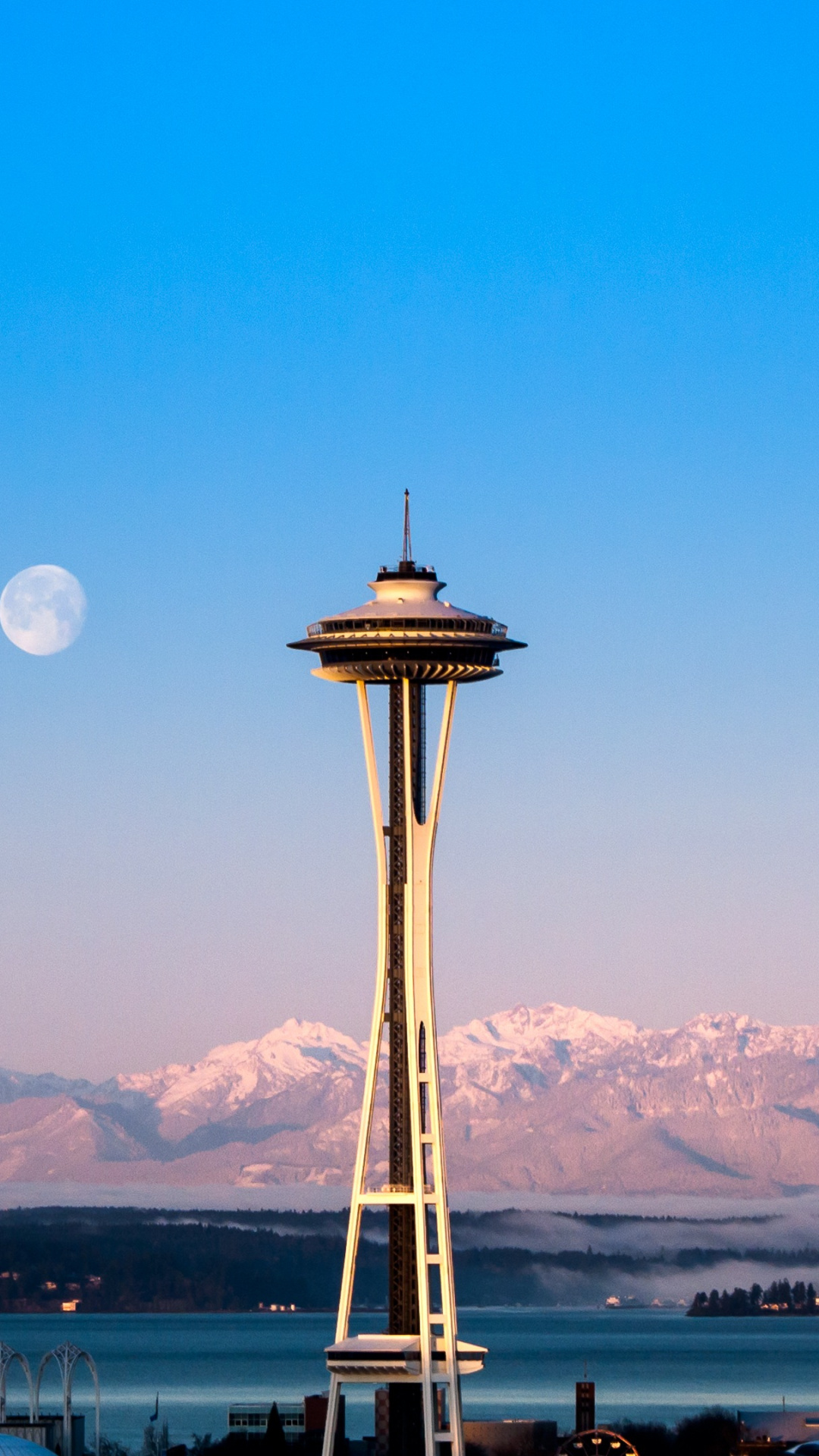Seattle Space Needle, Moonlit skyline, Ultra HD, 1080x1920 Full HD Phone