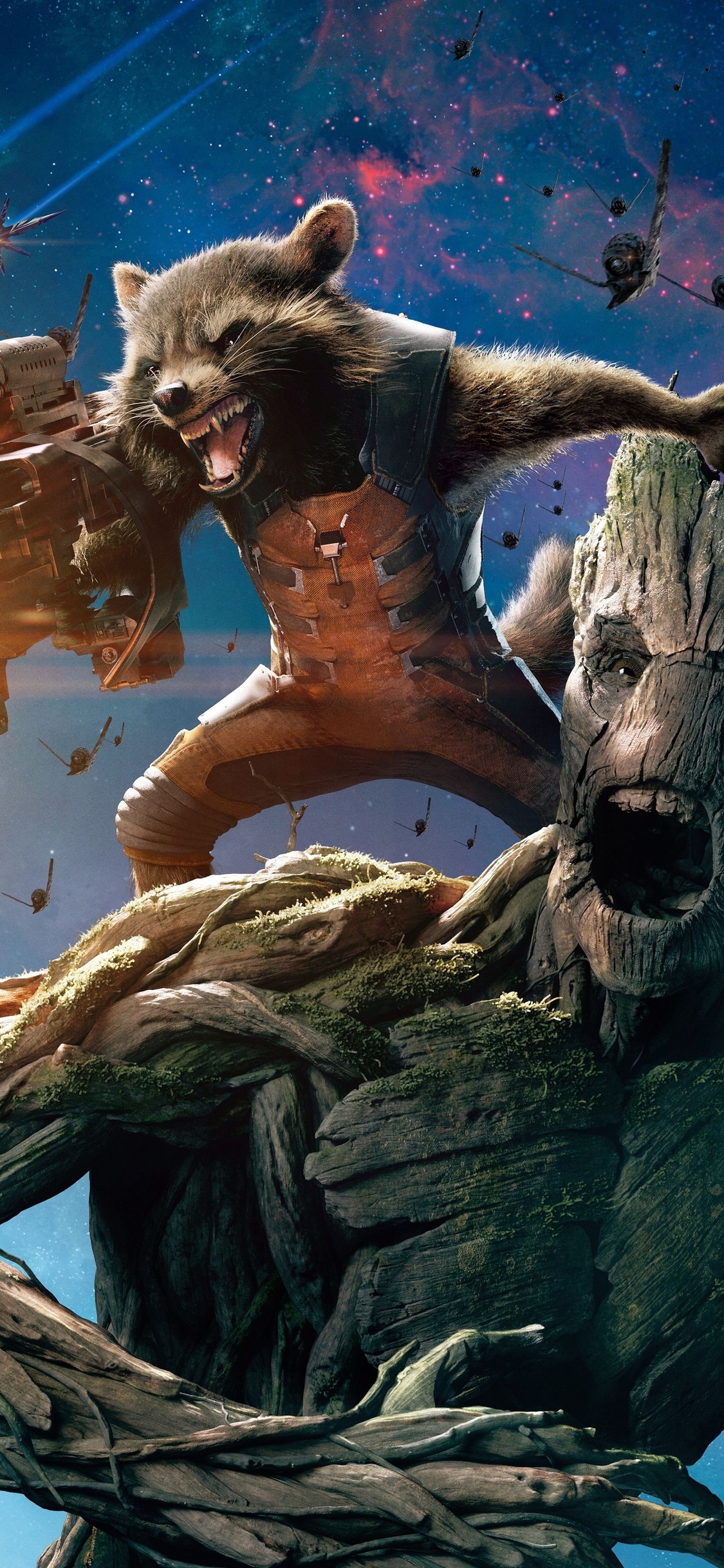 Groot and Rocket raccoon, Guardians of the Galaxy, iPhone wallpapers, 1130x2440 HD Phone