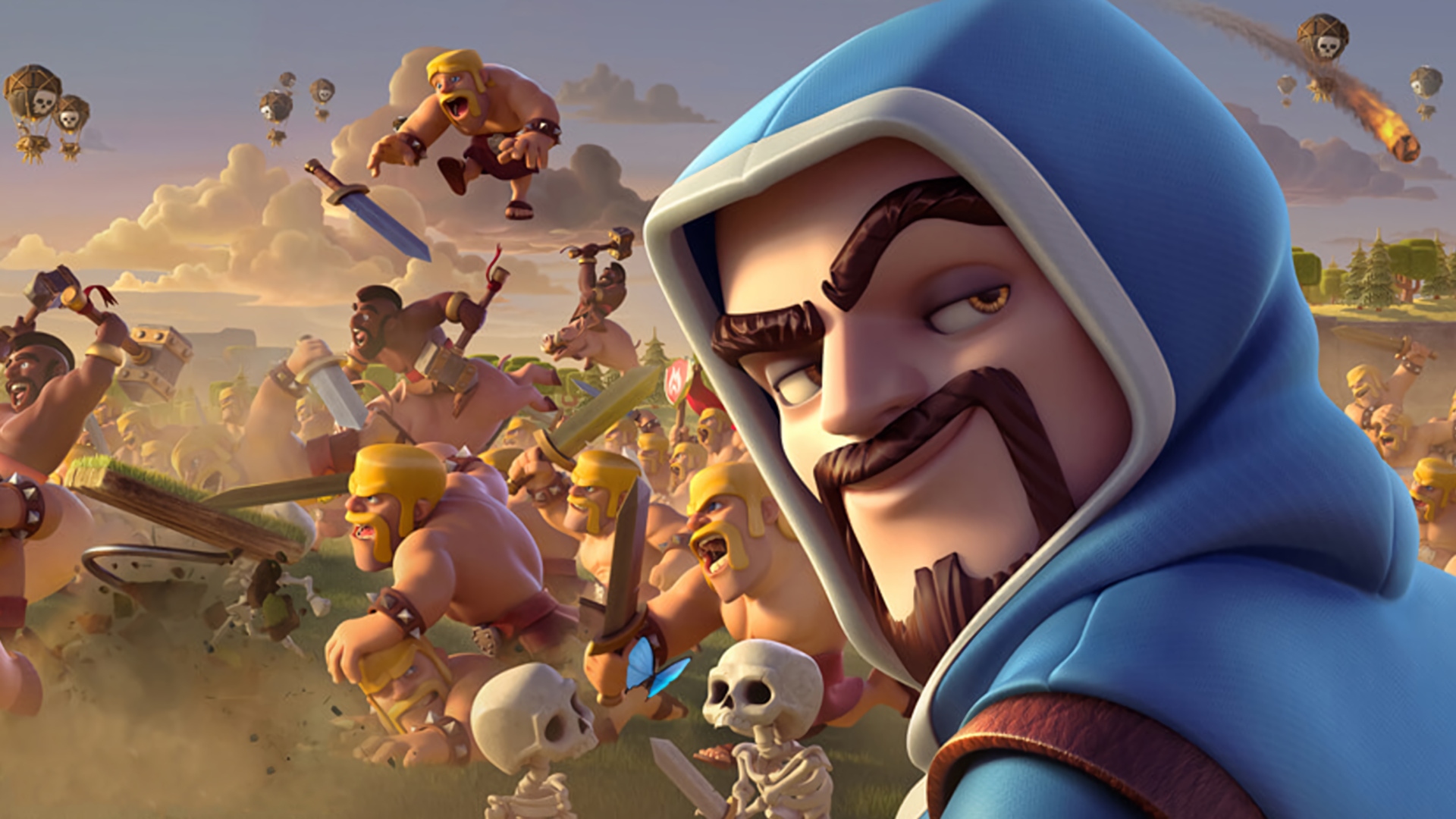 Clash of Clans: CoC character, Wizard, The troop unlocked in the level 7 Barracks. 1920x1080 Full HD Background.