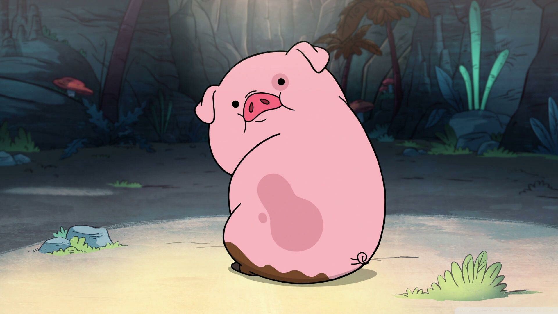 Gravity Falls: Waddles, voiced by Dee Bradley Baker and Neil deGrasse Tyson, Mabel's pet pig. 1920x1080 Full HD Background.