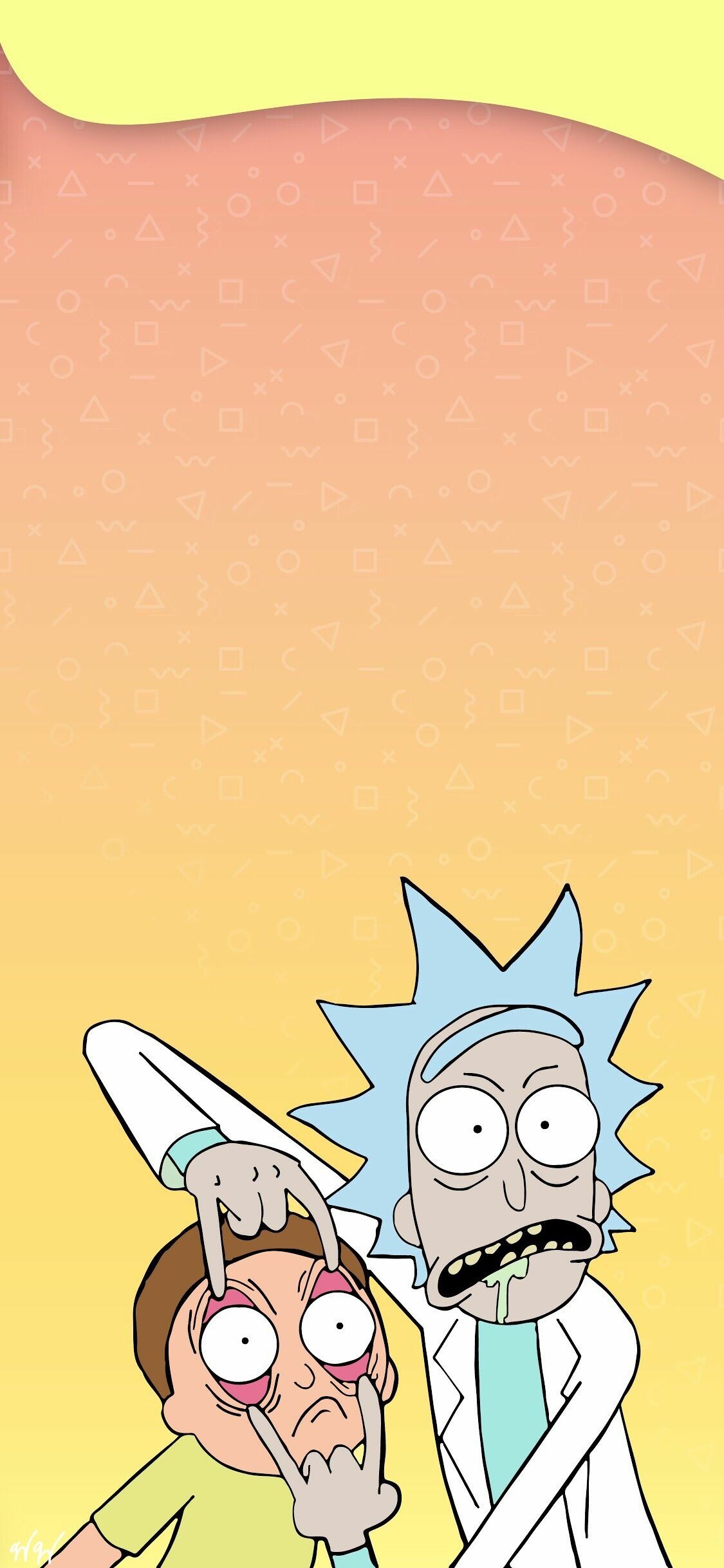 Rick and Morty: An extremely selfish, alcoholic grandfather dragging his grandson along for interdimensional adventures. 1130x2440 HD Background.
