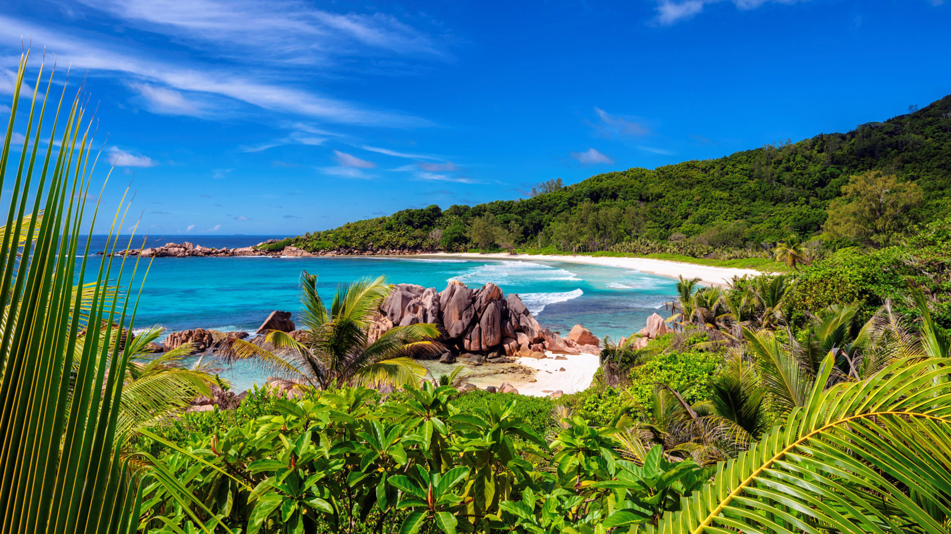 Anse Coco beach, Paradise island, La Digue island, 4K ultra HD wallpaper, 1920x1080 Full HD Desktop