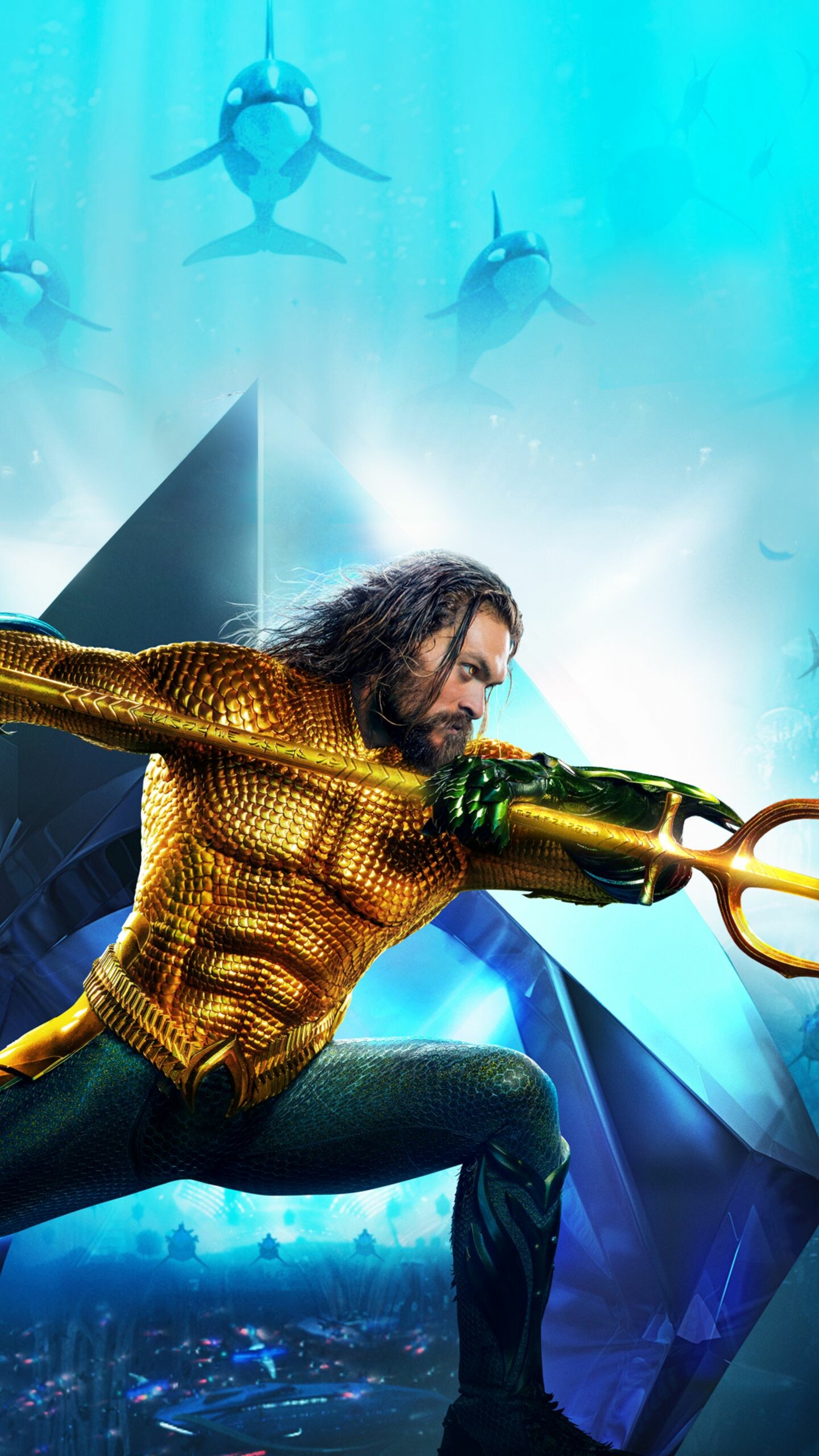 Aquaman and the Lost Kingdom: DCEU, The half-Atlantean-half-human king of Atlantis who can swim at supersonic speeds and communicate with aquatic life. 1440x2560 HD Background.