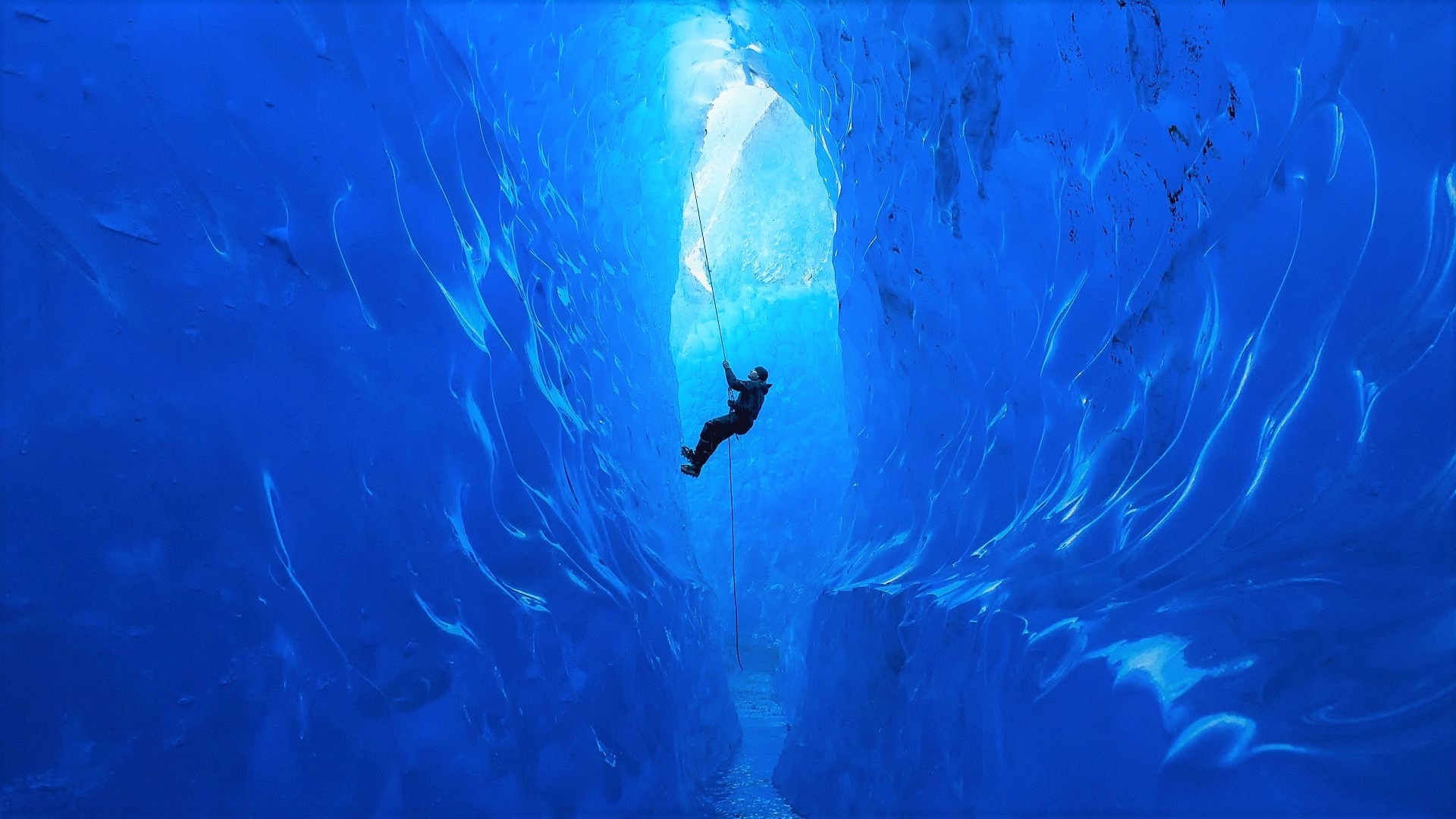 Ice Climbing: Glacier Ice, Ice Climbing, Sports, Winter, Fully-Equipped And Ready For Challenges. 1920x1080 Full HD Background.