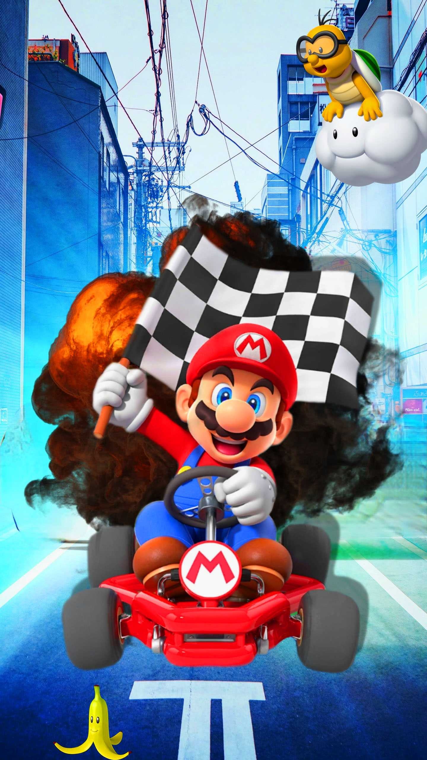 Mario Kart, Artistic wallpaper, Dynamic gaming, Retro charm, 1440x2560 HD Phone