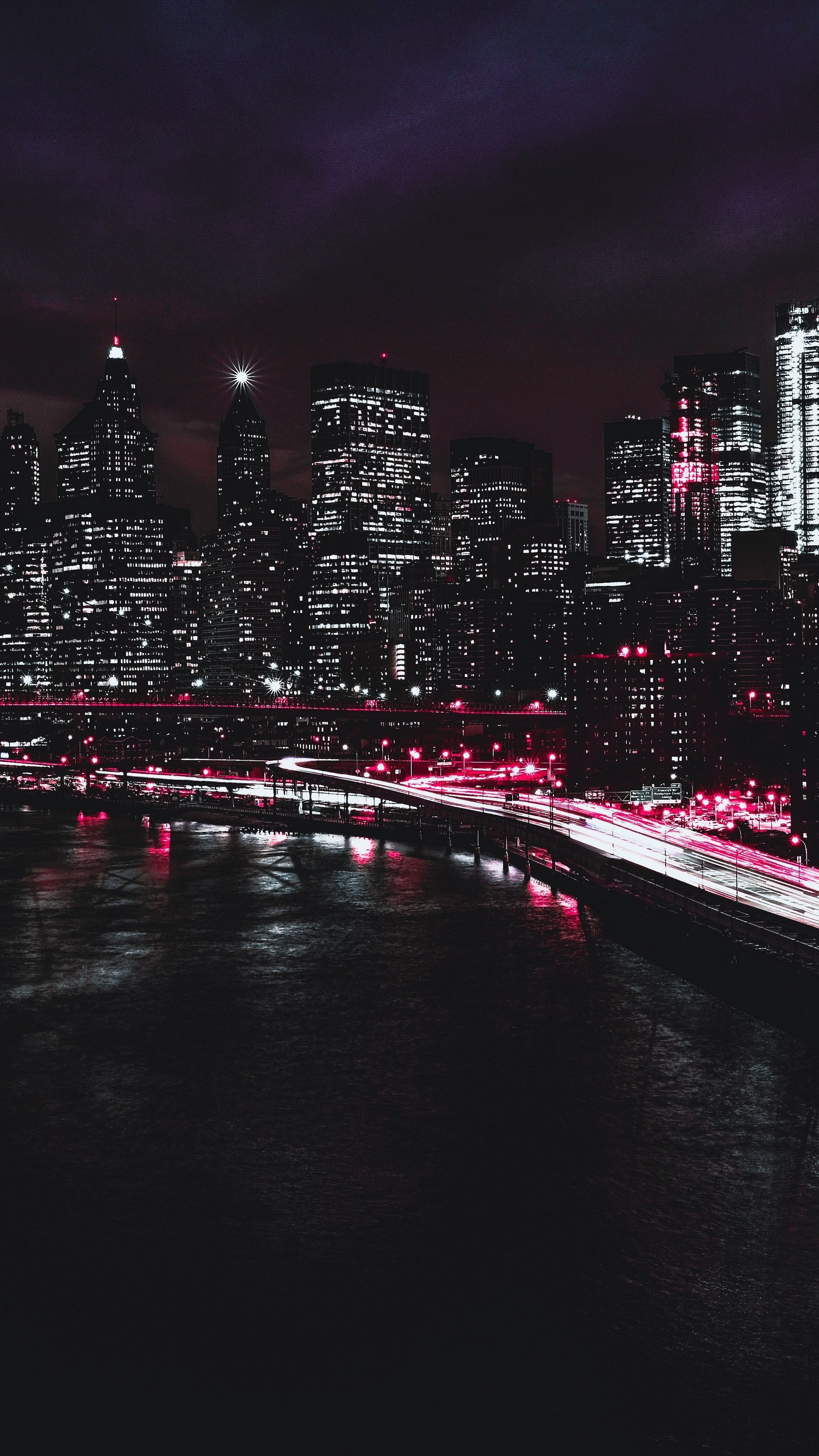 Manhattan skyline at night, Travel destination, USA city, Night beauty, 2160x3840 4K Handy