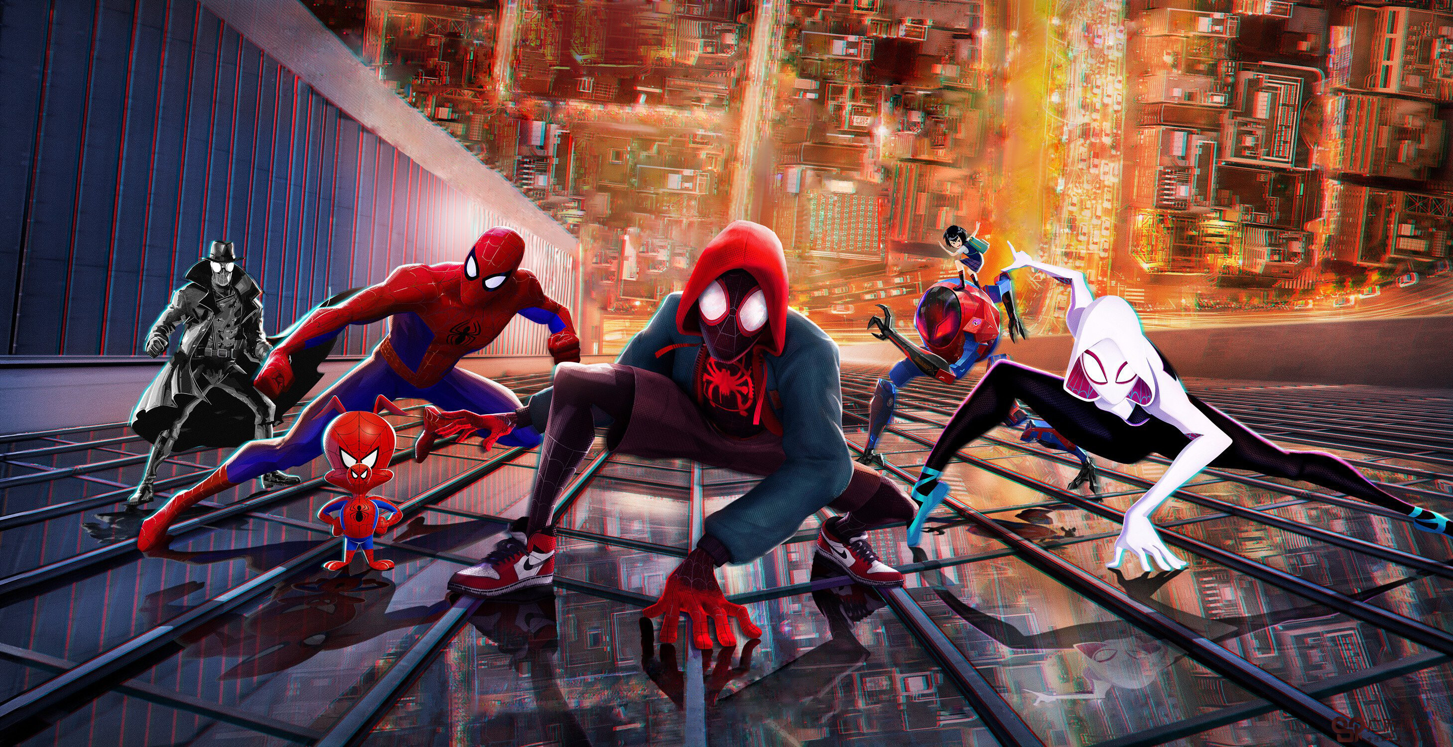 Spider-Man: Into the Spider-Verse: Miles Morales, Peter B. Parker, Gwen Stacy, Peni Parker, Peter Porker. 2920x1500 HD Background.
