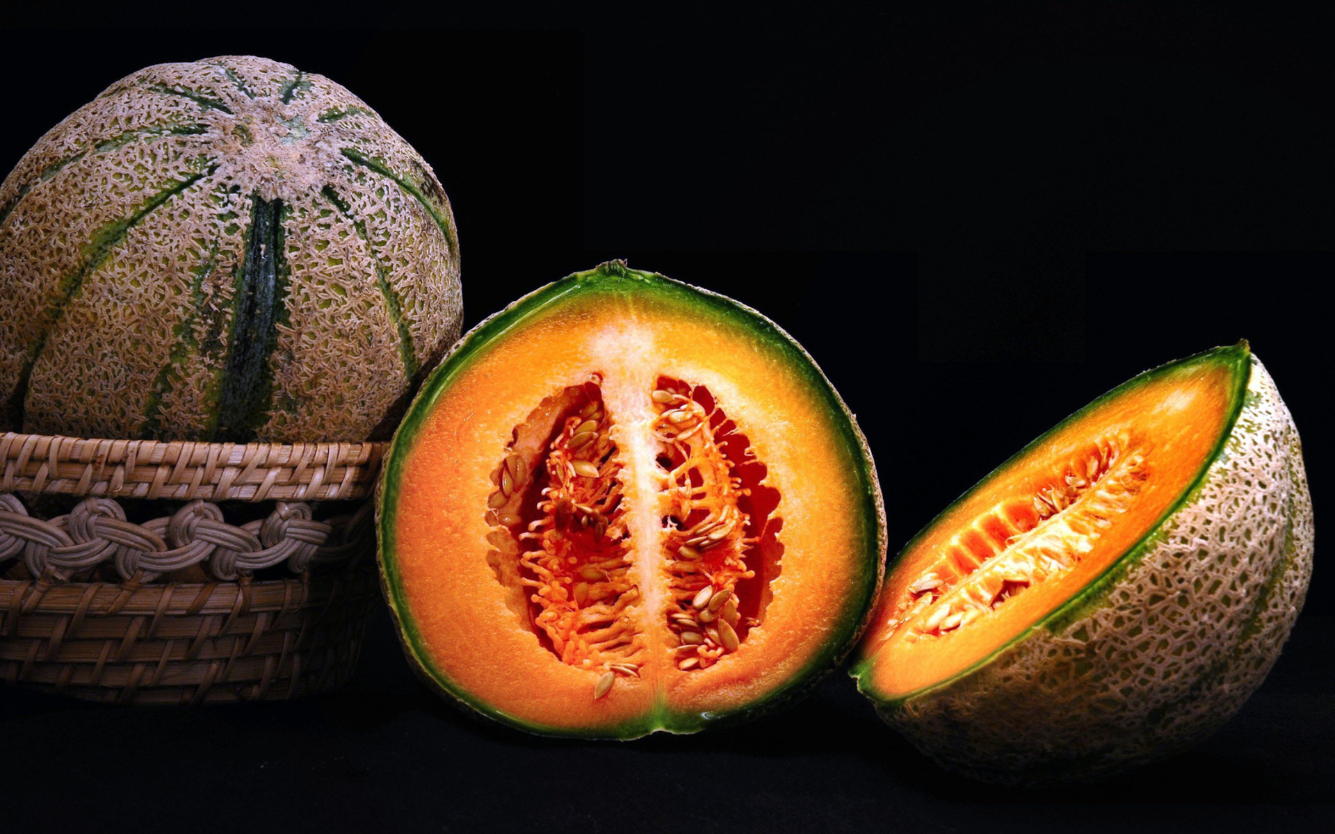 Melon: Charentais melons, A type of French cantaloupe, Cucumis melo var. cantalupensis. 1920x1200 HD Background.
