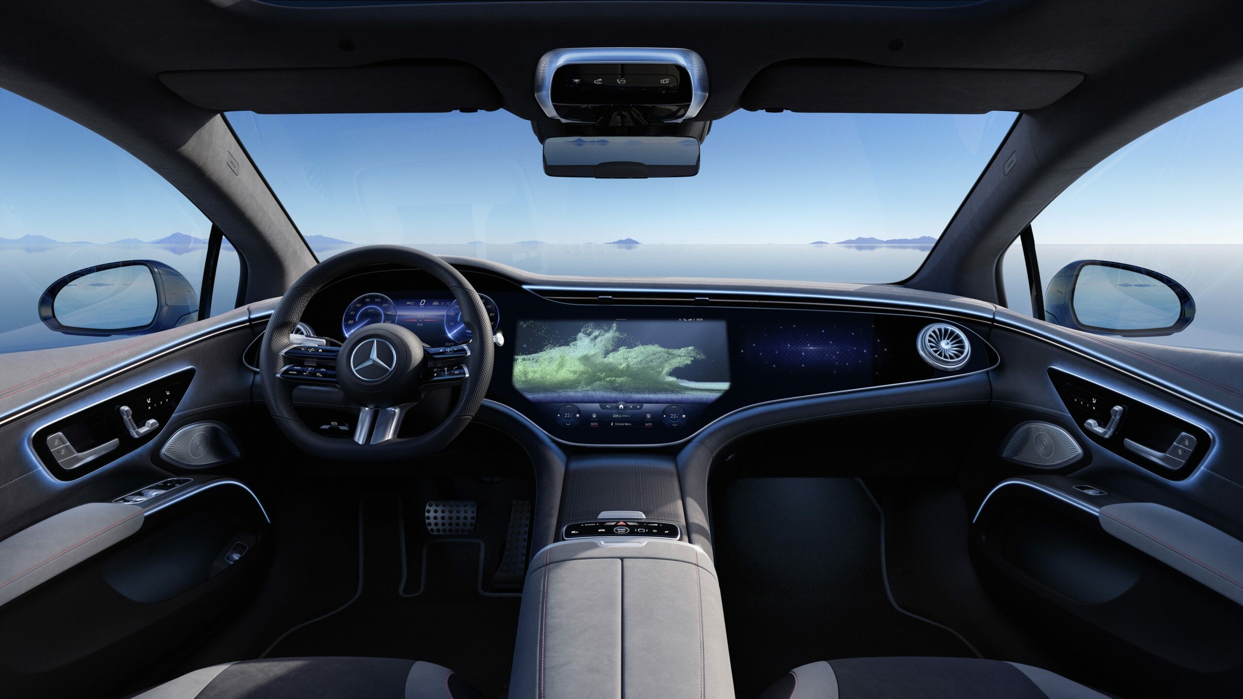 Mercedes-Benz EQS: 580 4matic AMG Line 2021, Interior, Automotive design. 2560x1440 HD Background.