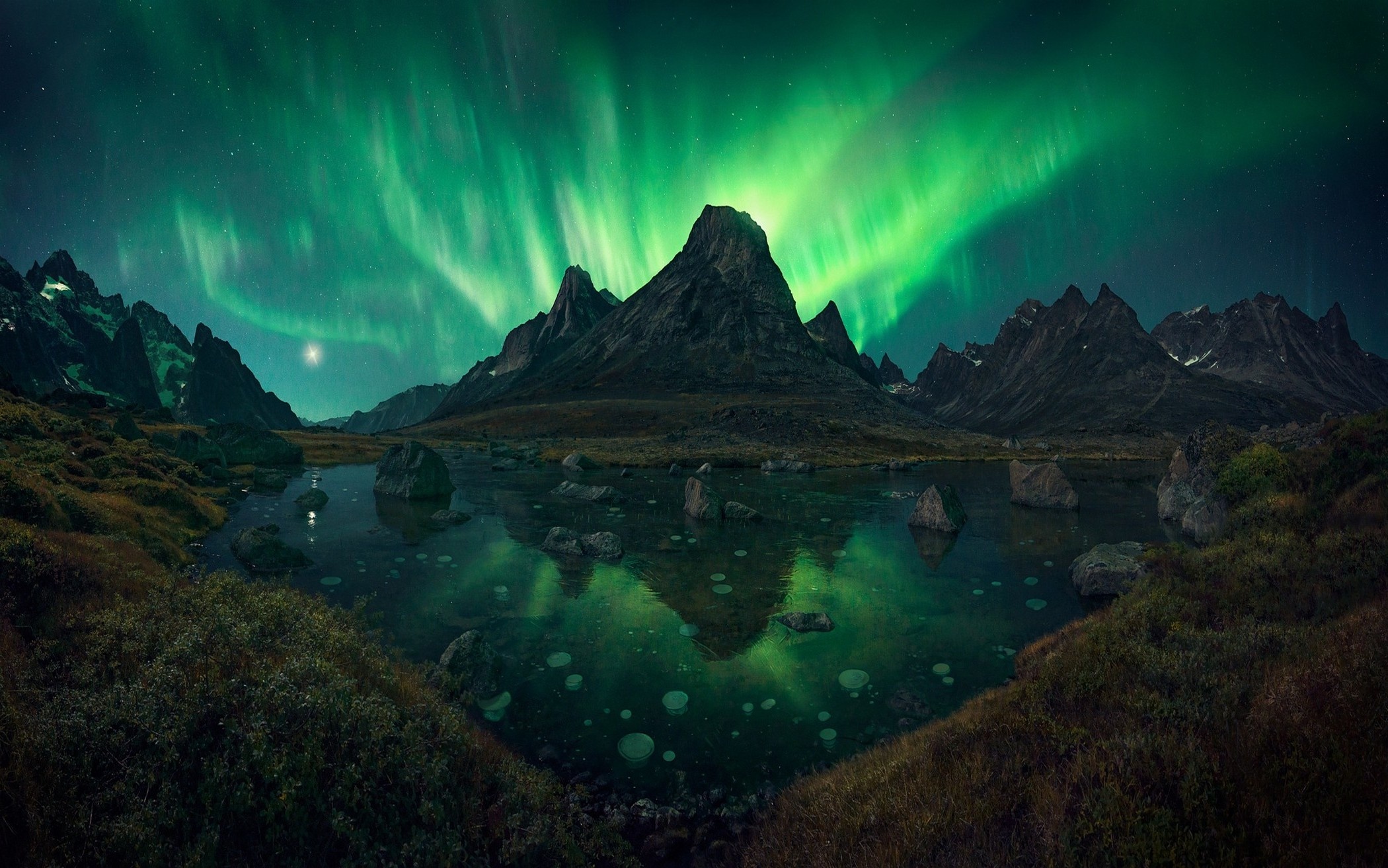 Greenland: The island was made an equal part of the Danish Kingdom in 1953, Aurorae. 2100x1320 HD Wallpaper.