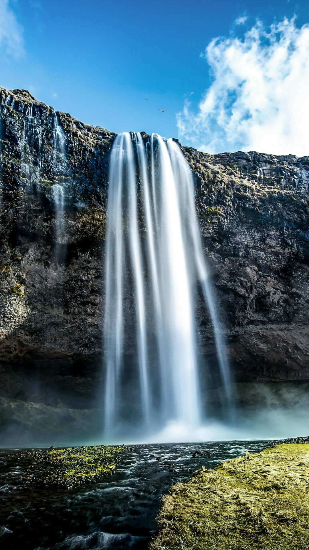 Waterfall: Seljalandsfoss, Iceland, Non-metropolitan area. 1080x1920 Full HD Wallpaper.