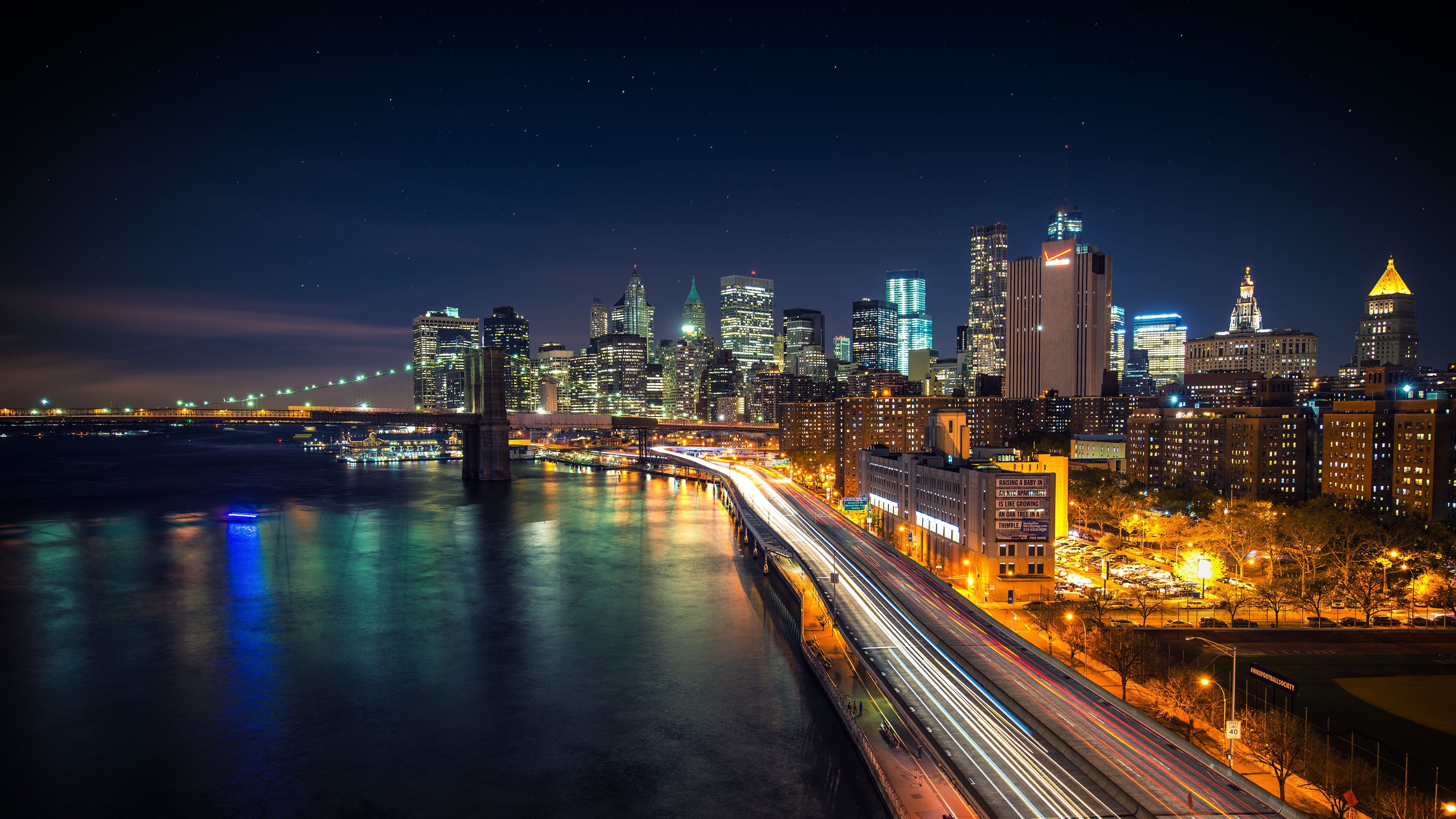 Manhattan Skyline, Travels, Night, City, 3840x2160 4K Desktop