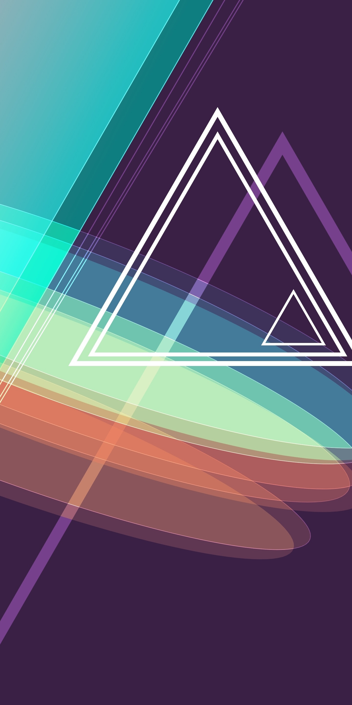 Geometric Abstract: Triangles, Pyramids, Colorful shapes, Ovals. 1440x2880 HD Background.