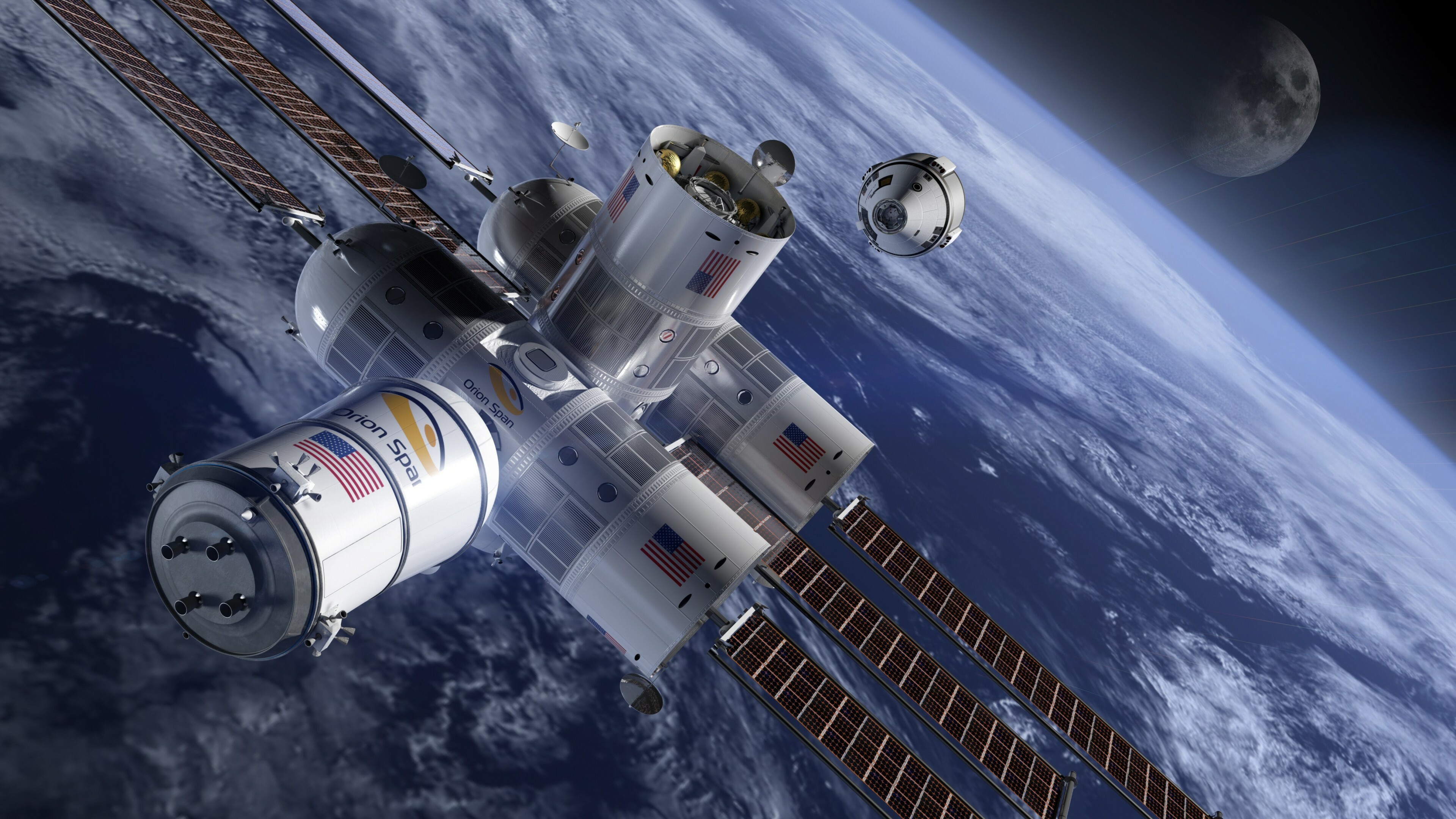 Space Tourism: The Aurora Station, Orion Span, An artificial satellite. 3840x2160 4K Wallpaper.