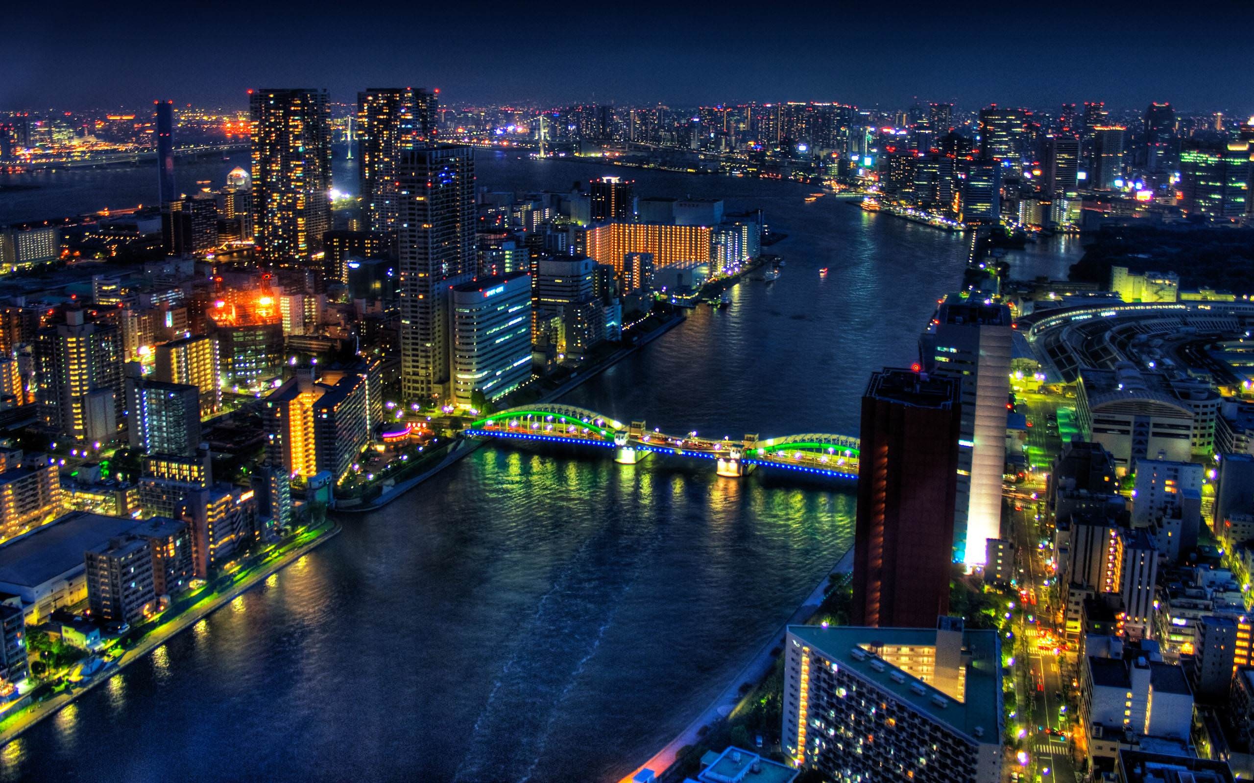 Cityscape: The Kachidoki Bridge over the Sumida river, The Tokyo Towers, Japan. 2560x1600 HD Wallpaper.