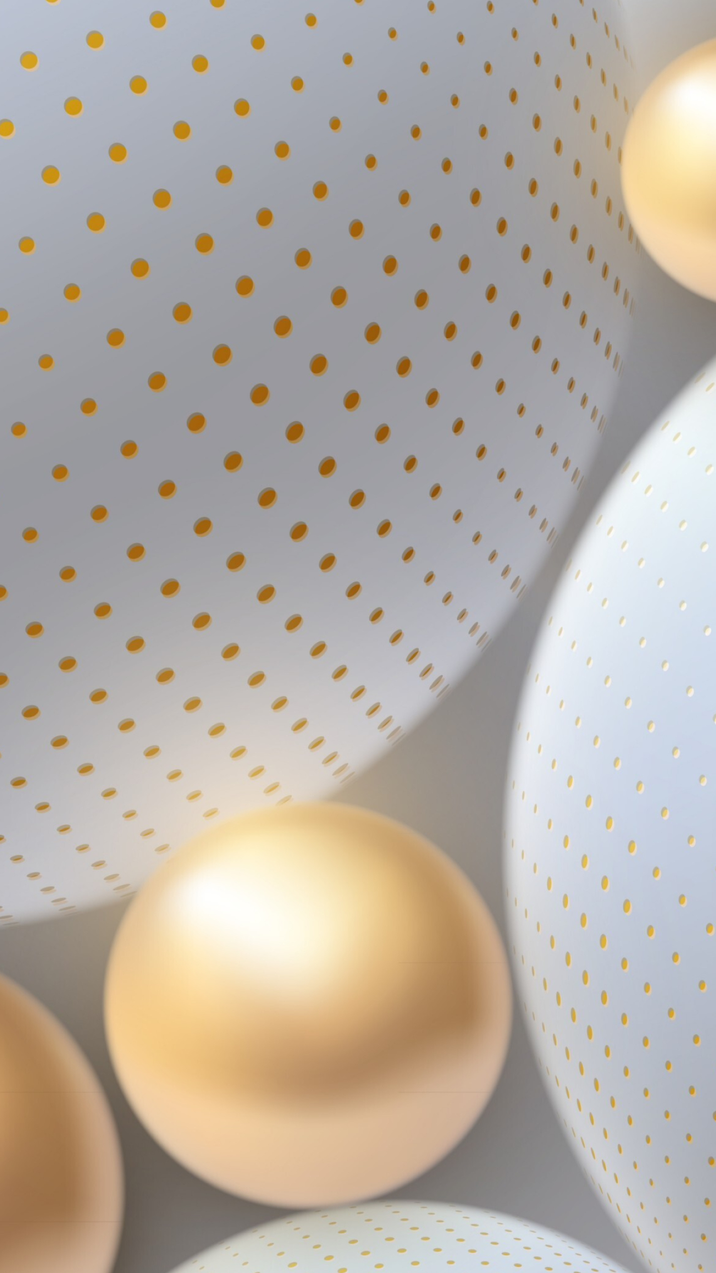 Gold Dots: Christmas baubles and hanging ornaments, Gold matte ball, Polka Dot trend. 1440x2560 HD Wallpaper.