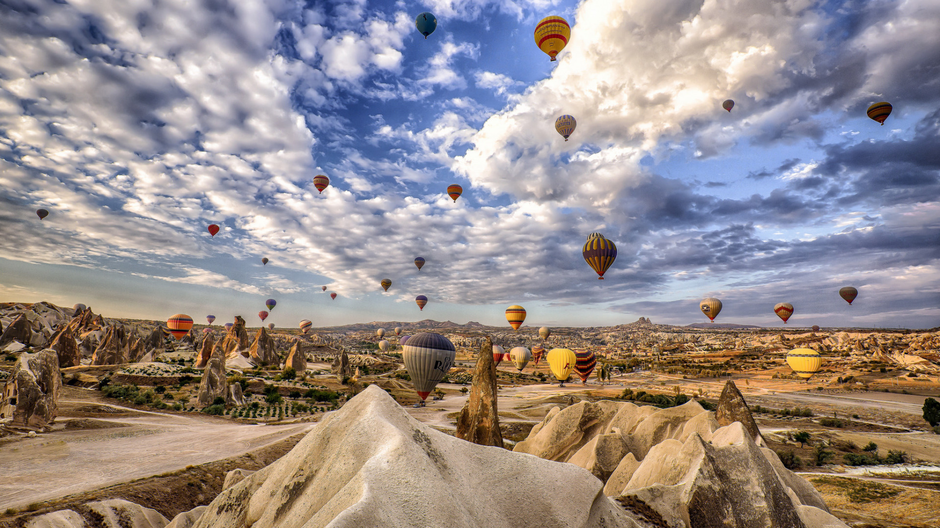 Cappadocia, Sky clouds mountains balloon, Landscapes, 1920x1080 Full HD Desktop