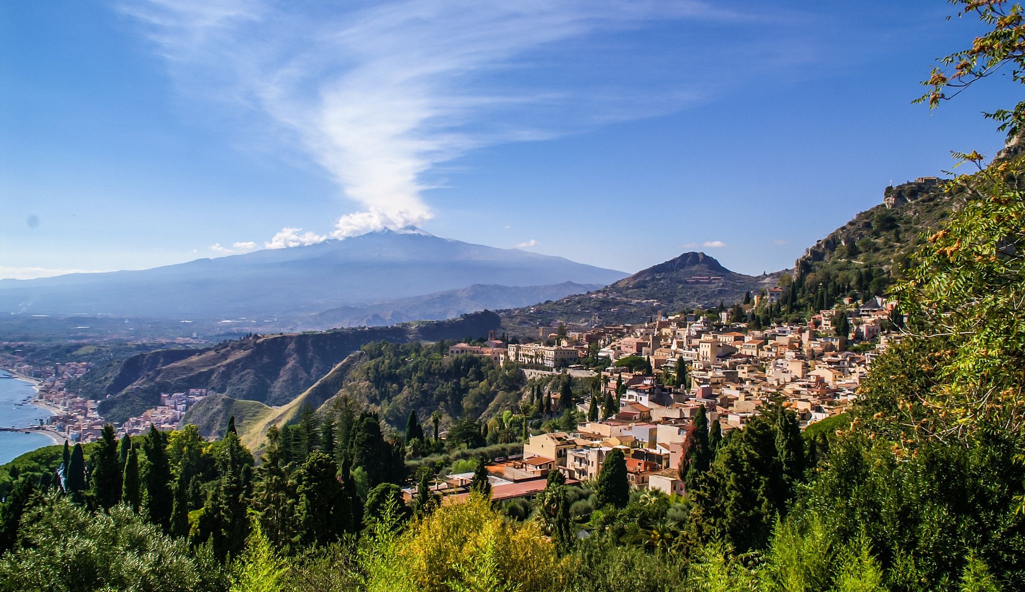 Mount Etna, Rocca di Cefal, Panoramic view, Stunning landscapes, 2050x1190 HD Desktop