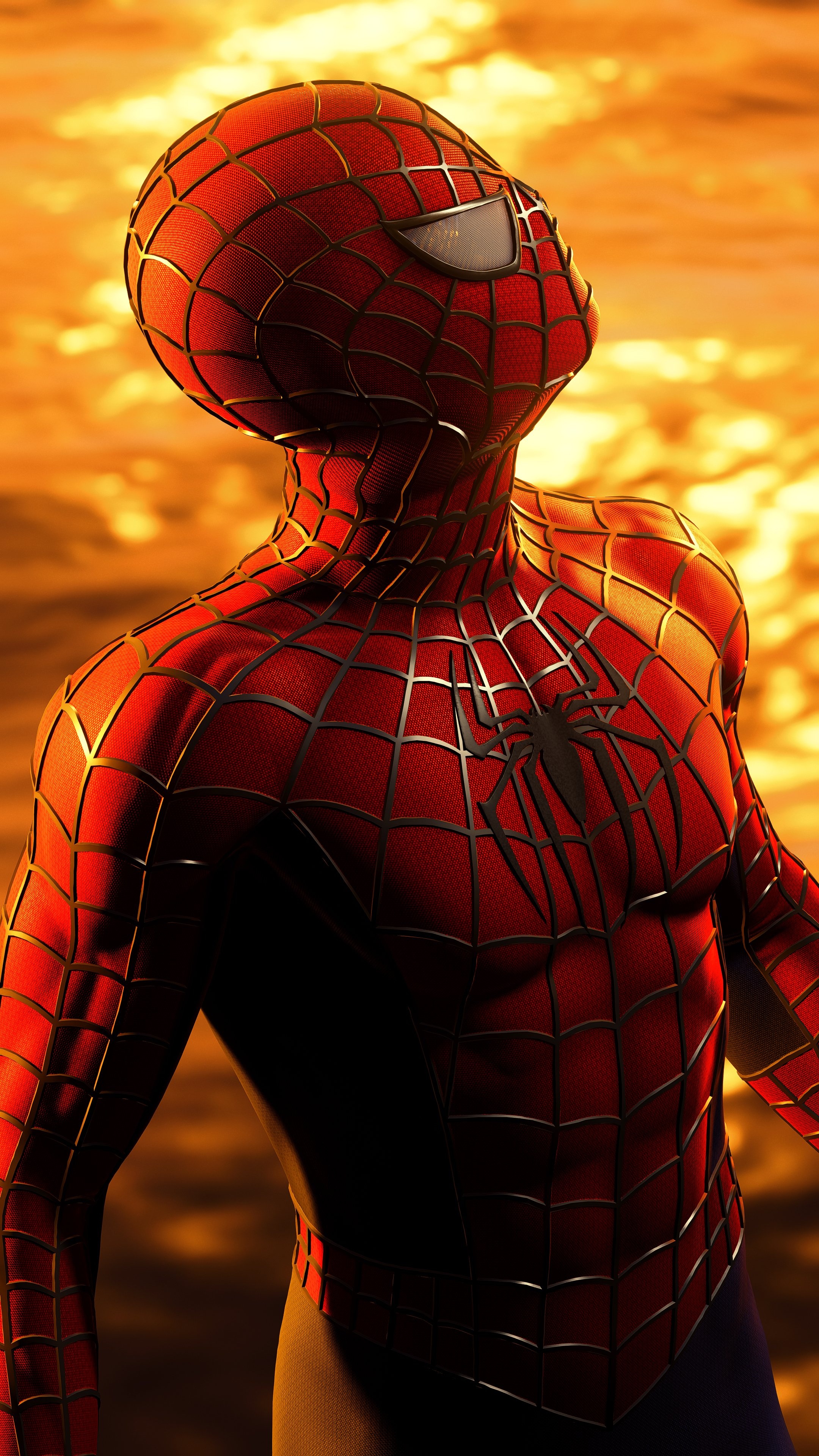 Sam Raimi films, Spiderman suit, Sunset, Spiderman, 2160x3840 4K Phone