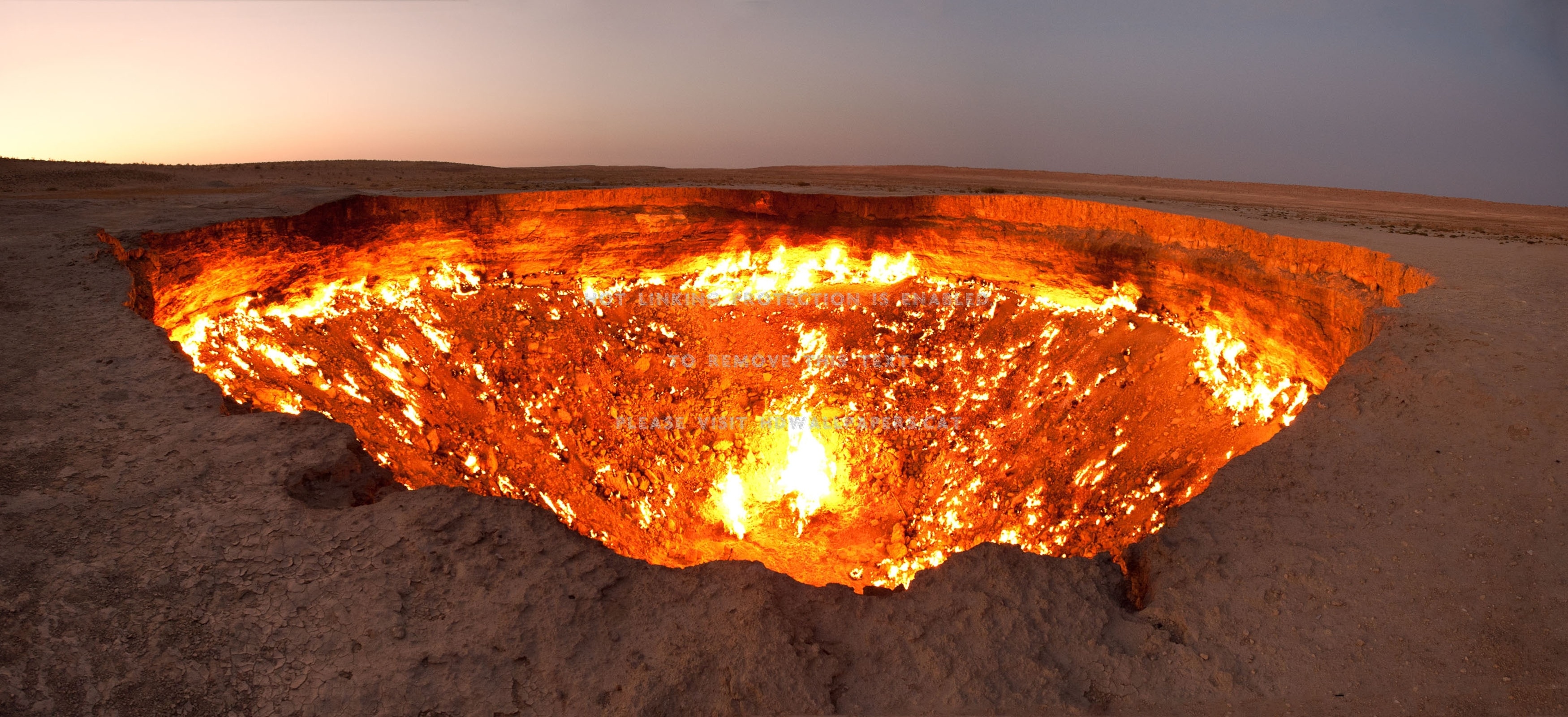 The Door to Hell, Turkmenistan's natural wonder, Derweze fire, Fascinating Turkmenistan phenomenon, 3500x1600 Dual Screen Desktop