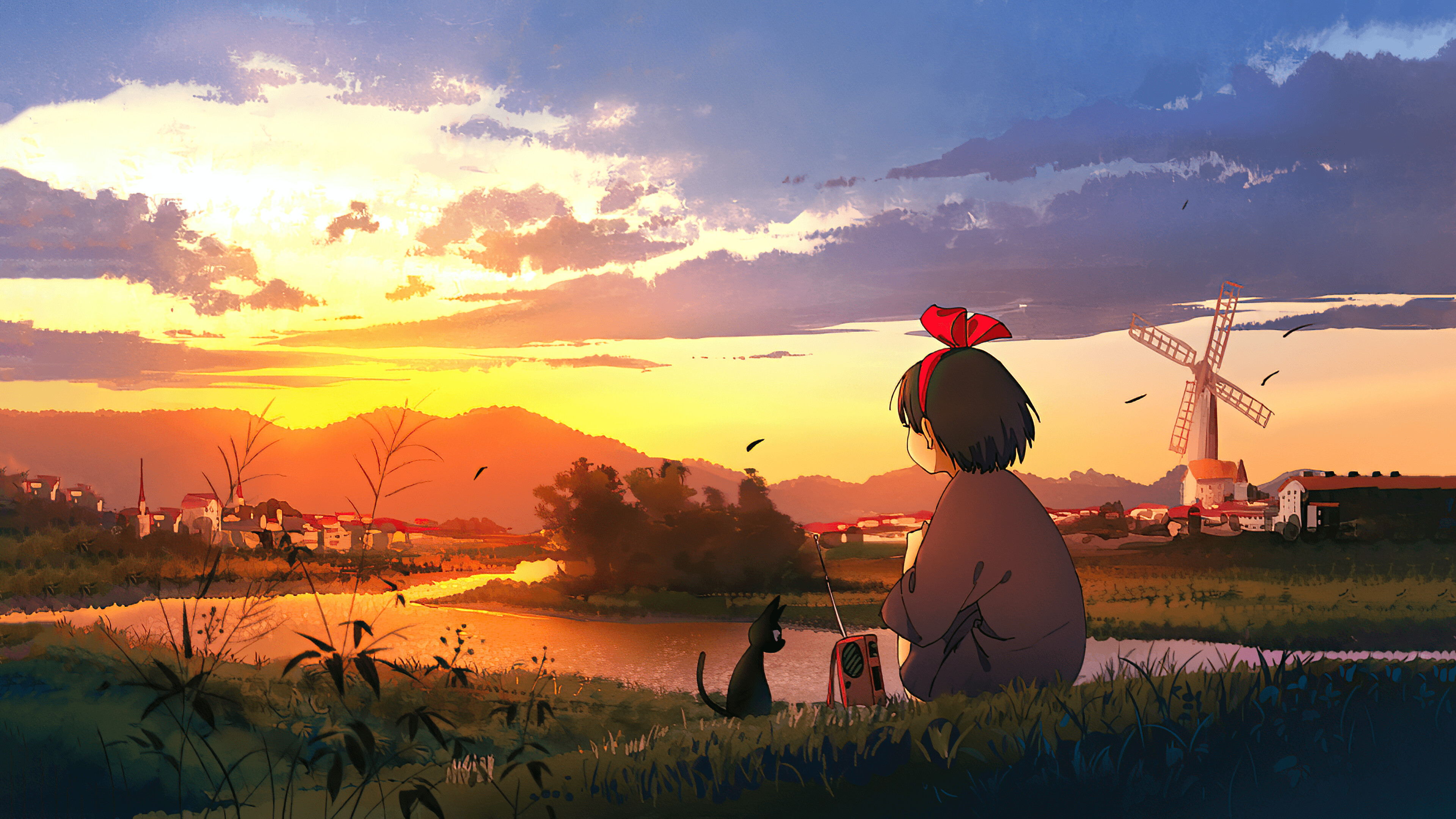 Kiki's Delivery Service: A 1989 Japanese animated fantasy film written, produced, and directed by Hayao Miyazaki. 3840x2160 4K Background.