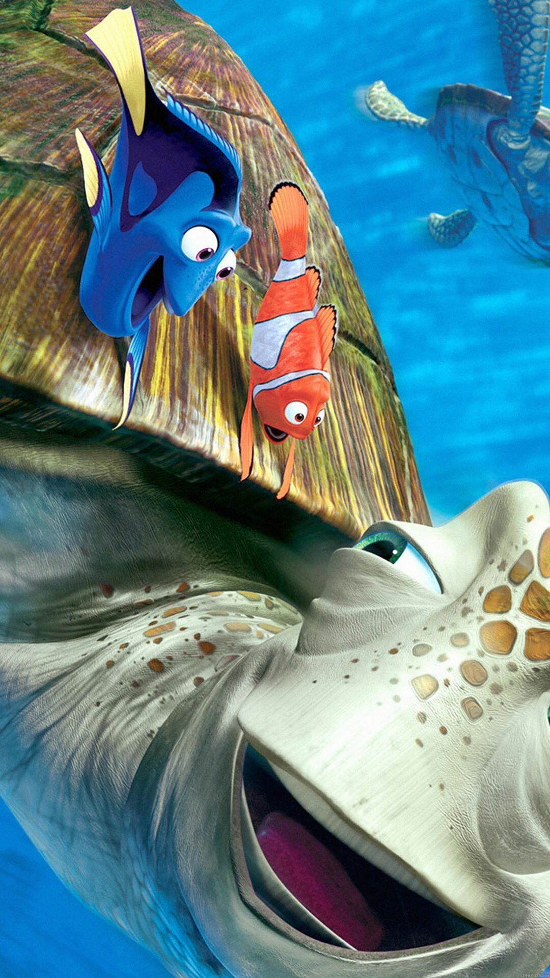 Finding Nemo: Crush, A sea turtle and a supporting character in Disney/Pixar's 2003 animated film. 1080x1920 Full HD Wallpaper.