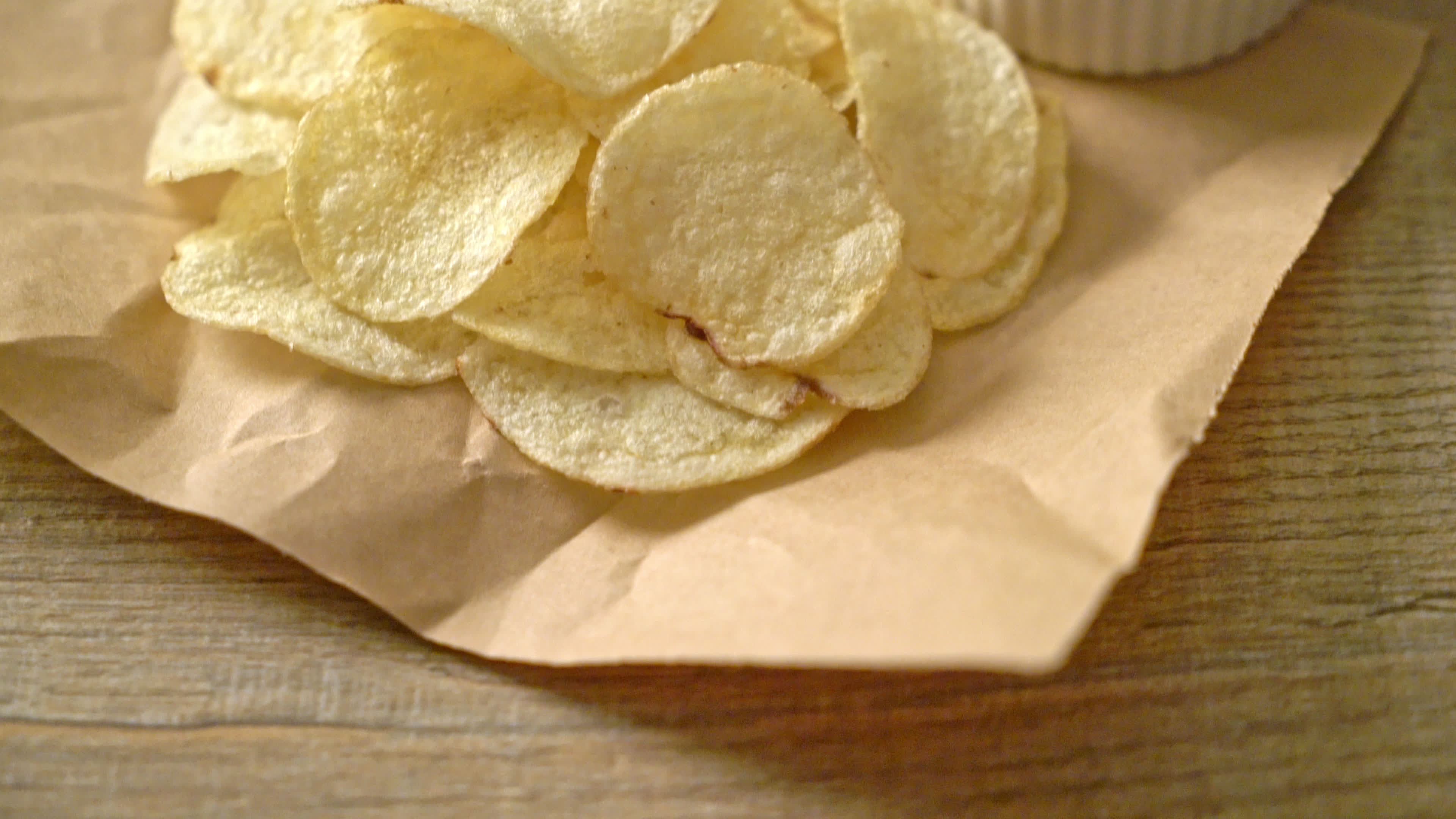 Potato chips with dipping sauce, Flavorful indulgence, Stock video footage, Savory delight, 3840x2160 4K Desktop