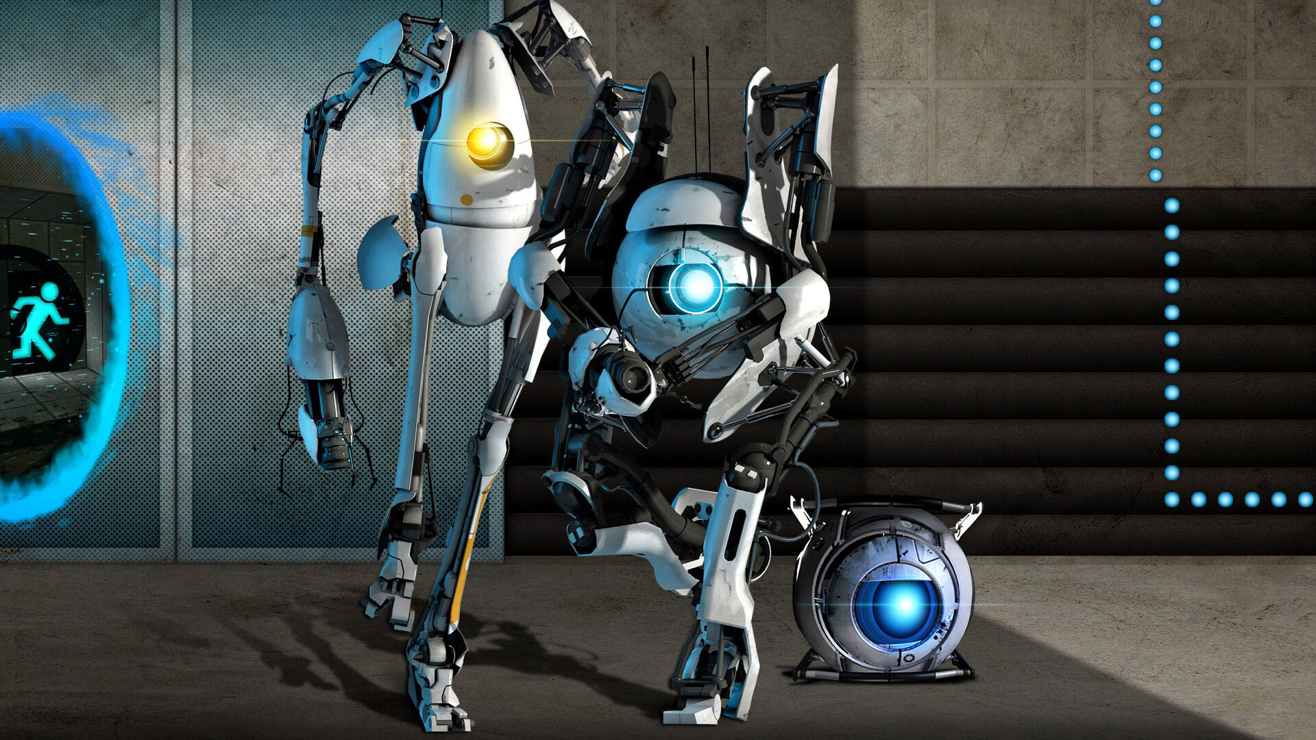 Portal 2 (Game): The player takes the role of a simplistic humanoid icon in community-developed puzzles. 1920x1080 Full HD Wallpaper.