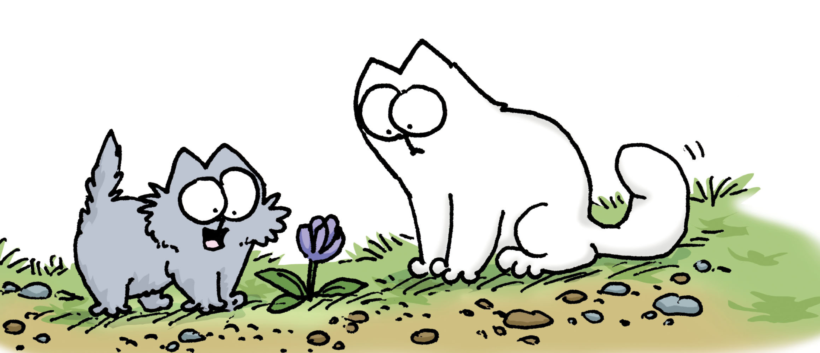 Simon's cat, Flower gazing, Observing nature, Curious feline, 2870x1240 Dual Screen Desktop