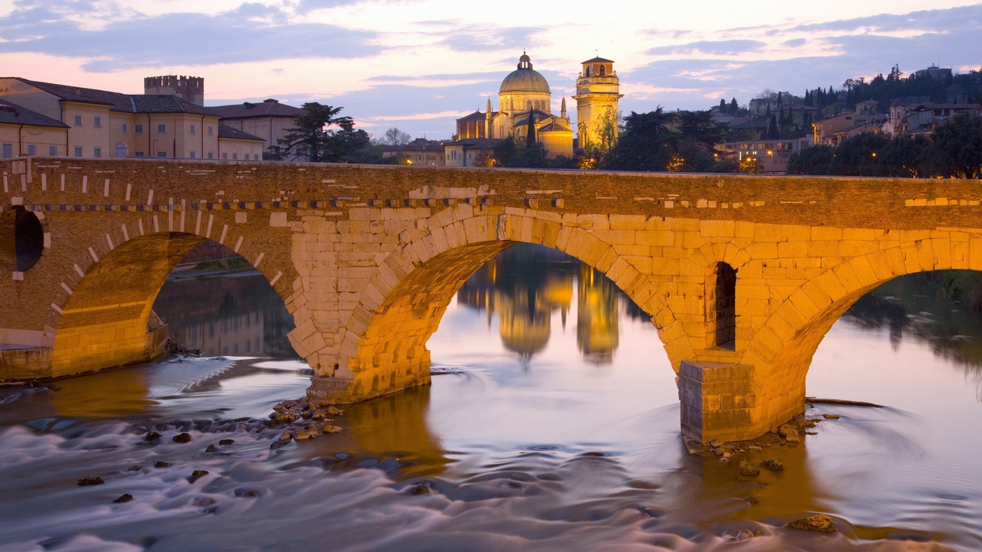 Verona Travels, Bridges and churches, River Verona, Ponte Pietra wallpaper, 1920x1080 Full HD Desktop
