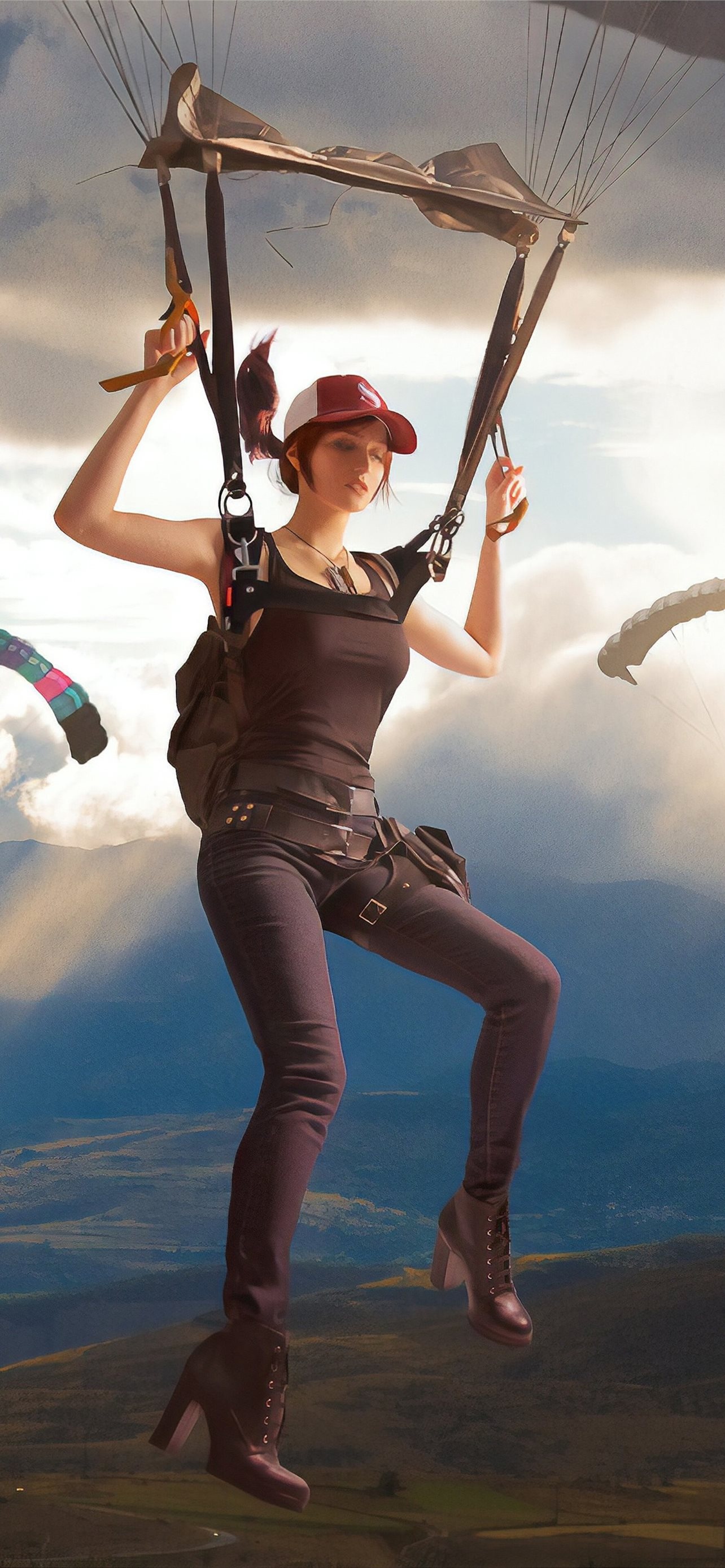 Parachuting: Moment of landing, PUBG: Battlegrounds video game fan art. 1290x2780 HD Background.