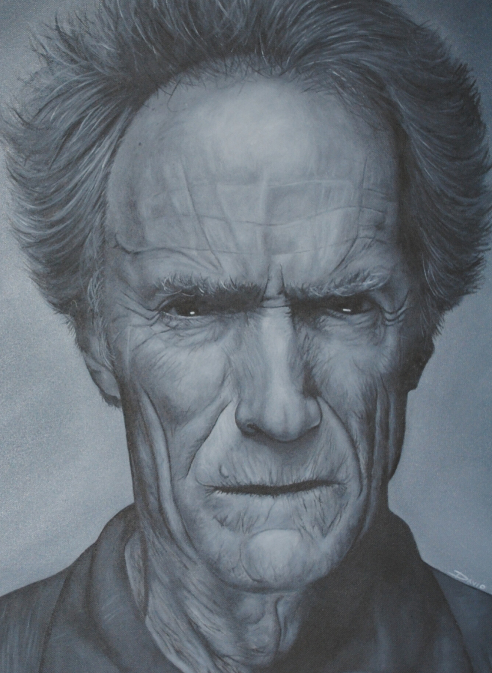 Clint Eastwood: Art Portrait Of Walt Kowalski, Korean War Veteran, Black And White. 1660x2270 HD Wallpaper.