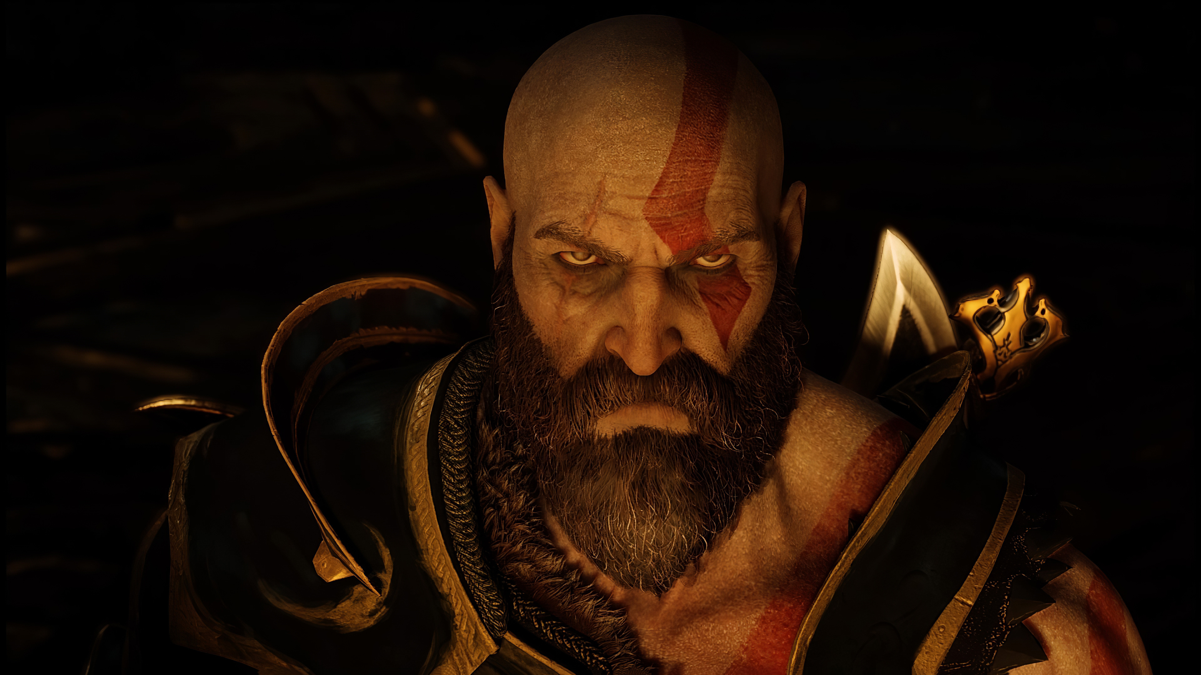 Kratos angry eyes, God of War 4, Intense gaming moments, 3840x2160 4K Desktop