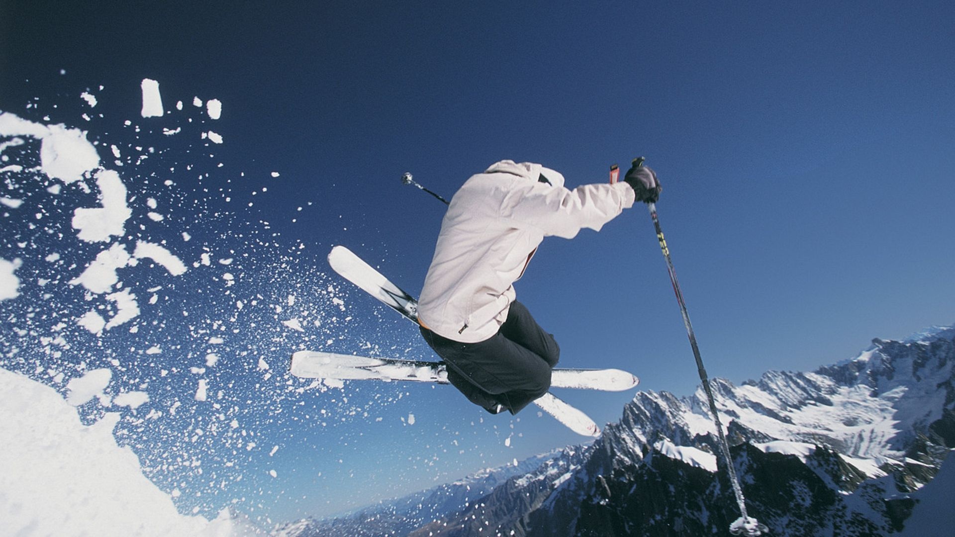 Alpine Skiing: Freestyle winter sports, Powder skiing, Downhill in a wavy course. 1920x1080 Full HD Wallpaper.