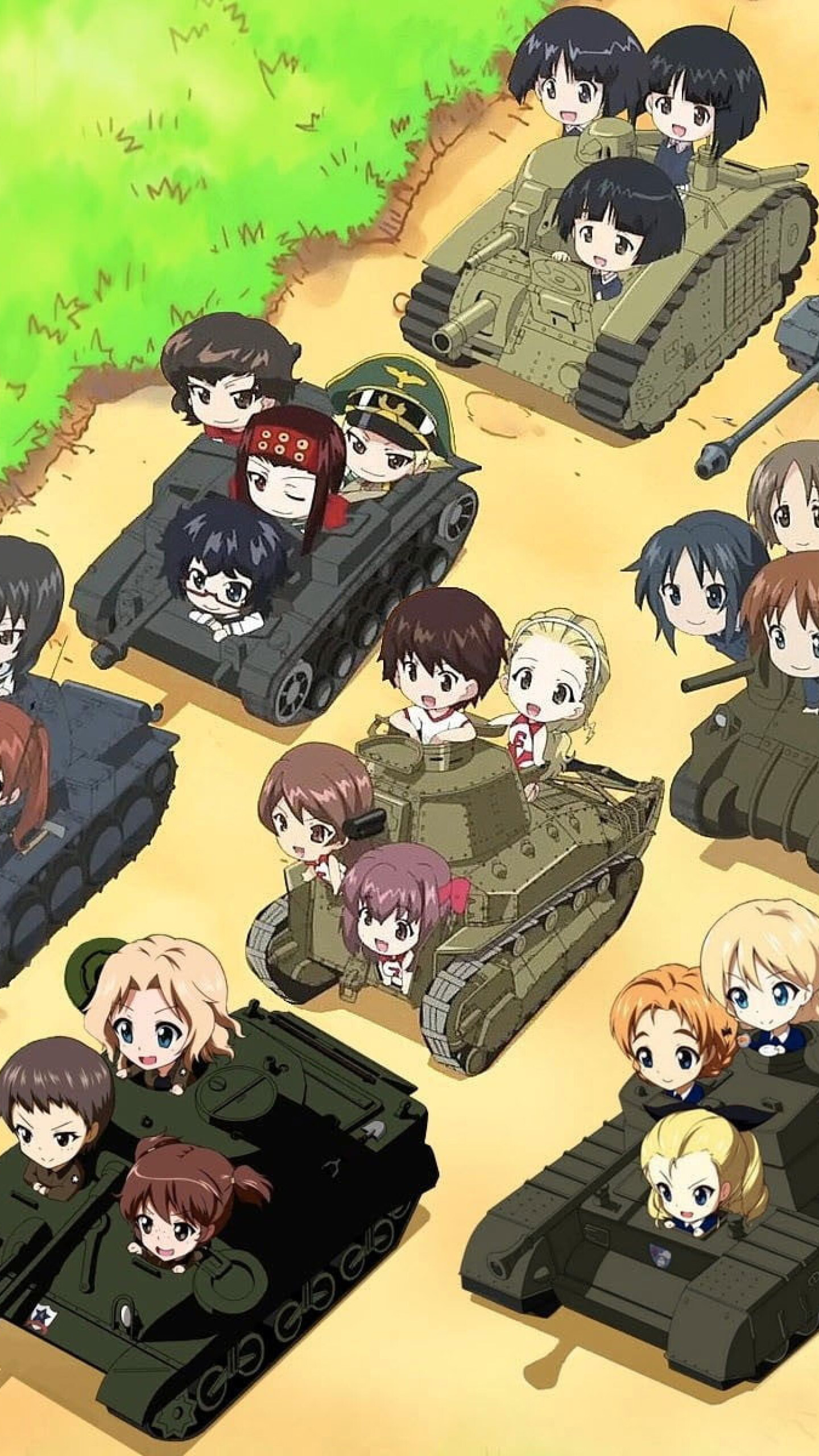 Girls und Panzer: Anime battle tanks with teams, Competition between girls' high schools, The art of fighting tanks. 1440x2560 HD Background.