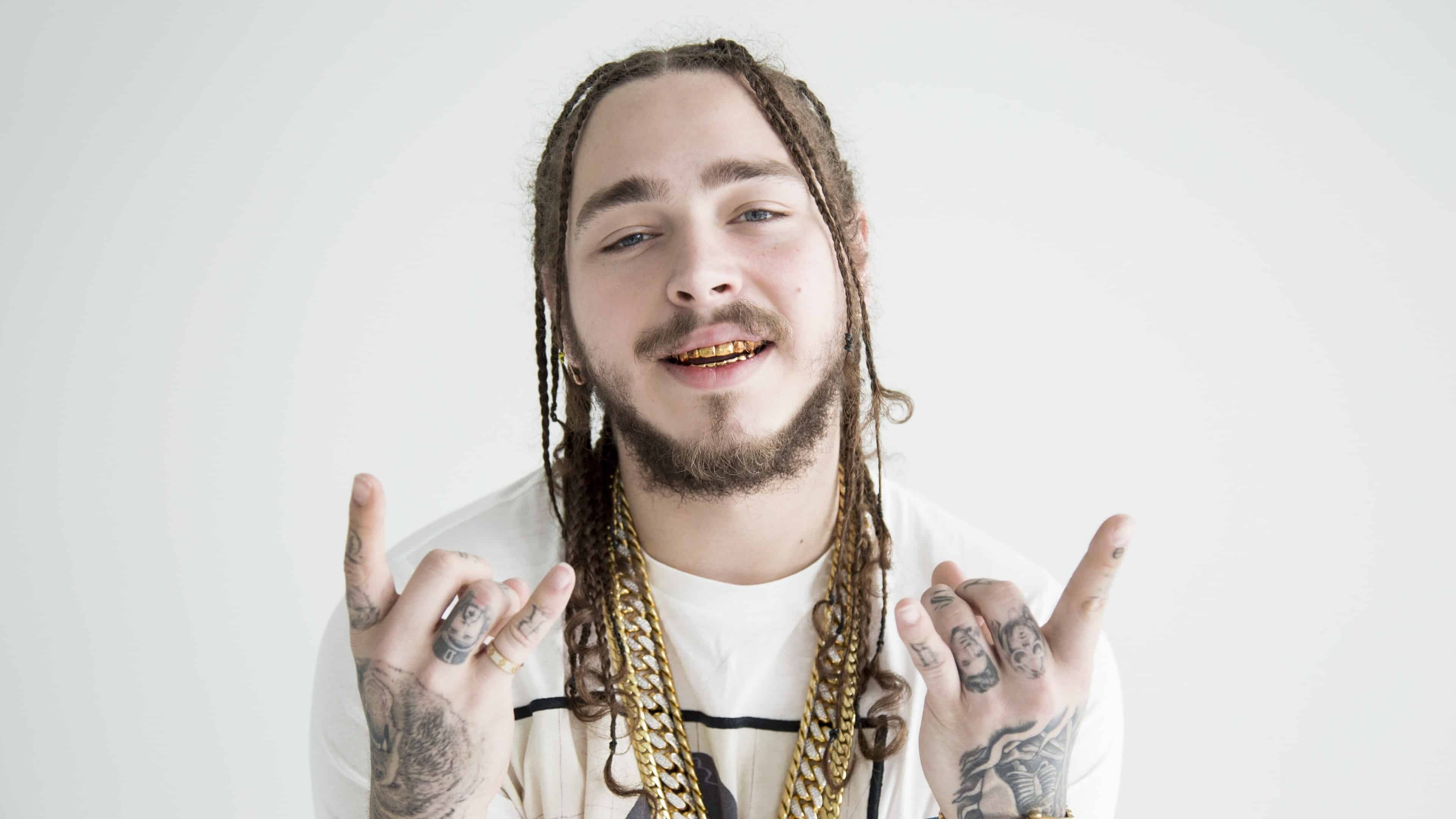 Post Malone: Austin Richard Post, an American rapper, singer, songwriter, and record producer. 3840x2160 4K Background.