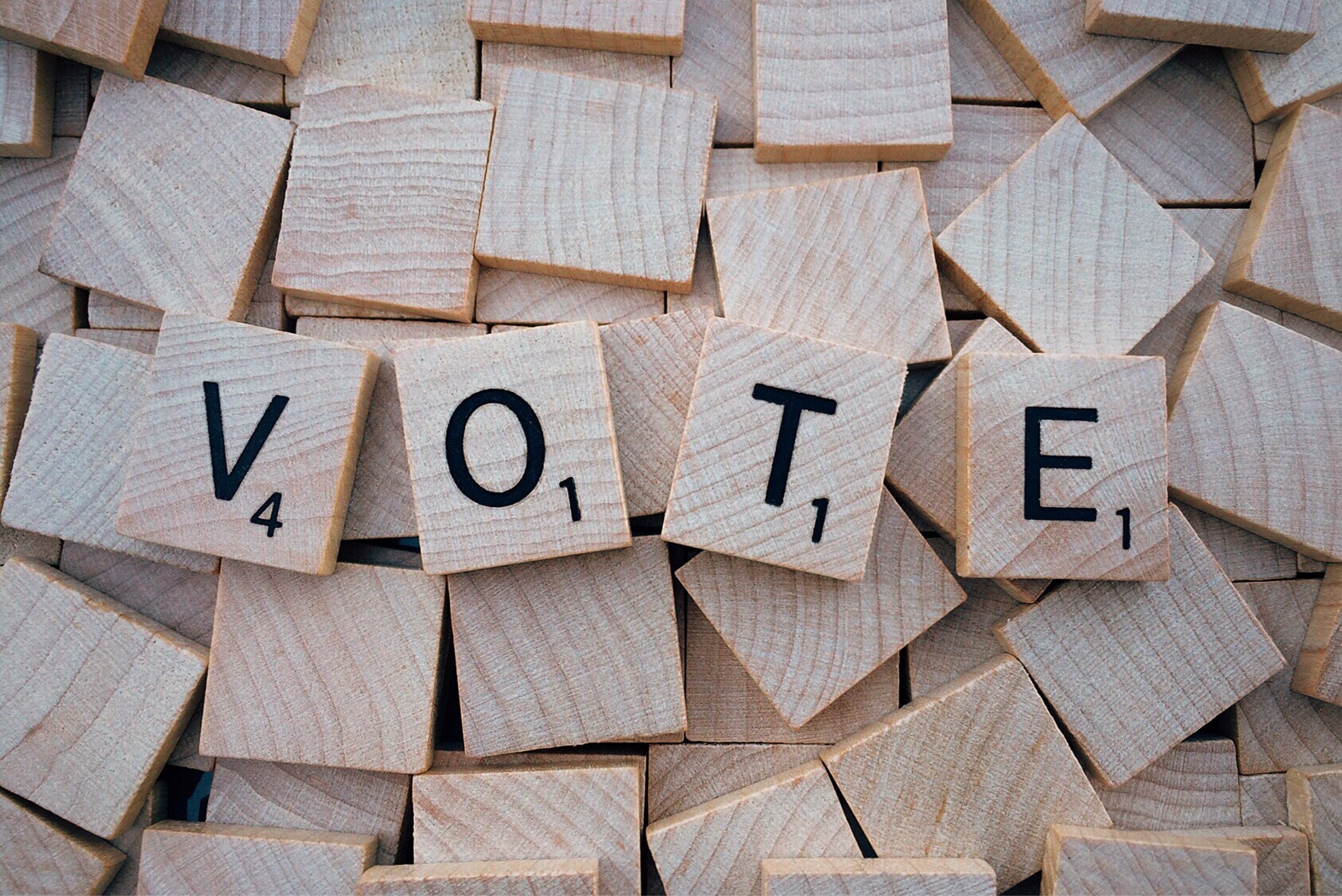 Scrabble: Vote, A call word that is formed with wooden letter tiles, Wooden blocks. 3120x2080 HD Wallpaper.