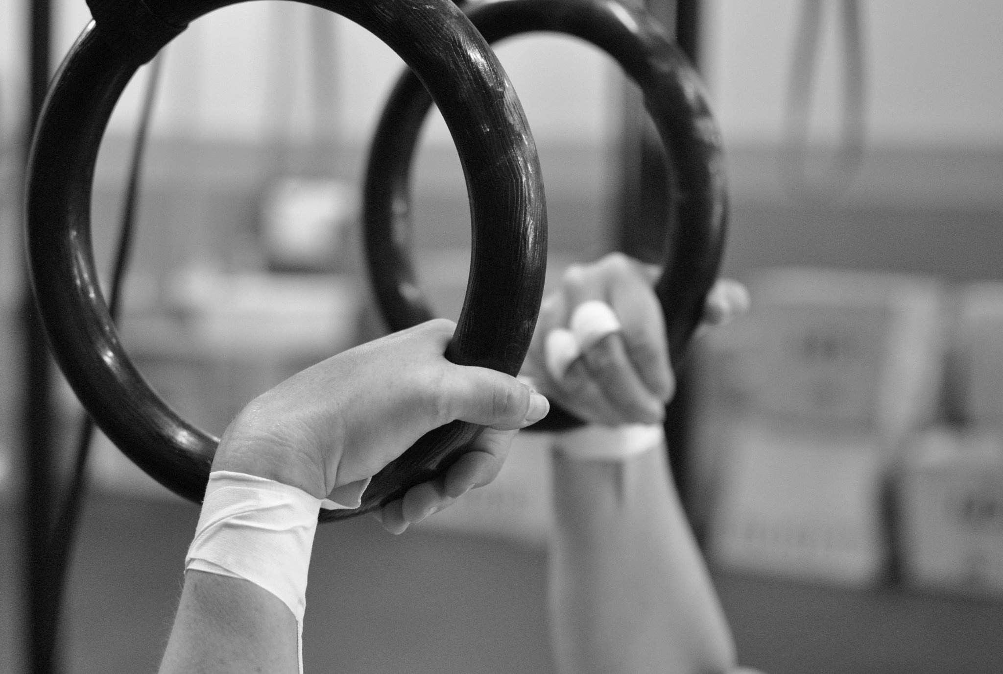 Rings (Gymnastics): Ring grips, FIG, AG apparatus norms, Black and white. 2050x1380 HD Background.