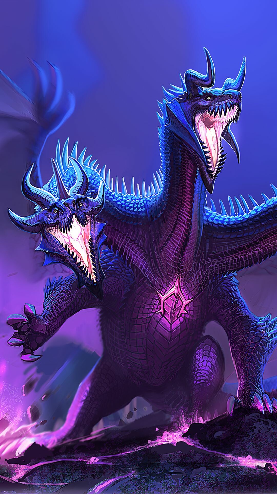 Dragon: Azi dahaka, a three-headed dragon in Persian mythology. 1080x1920 Full HD Background.