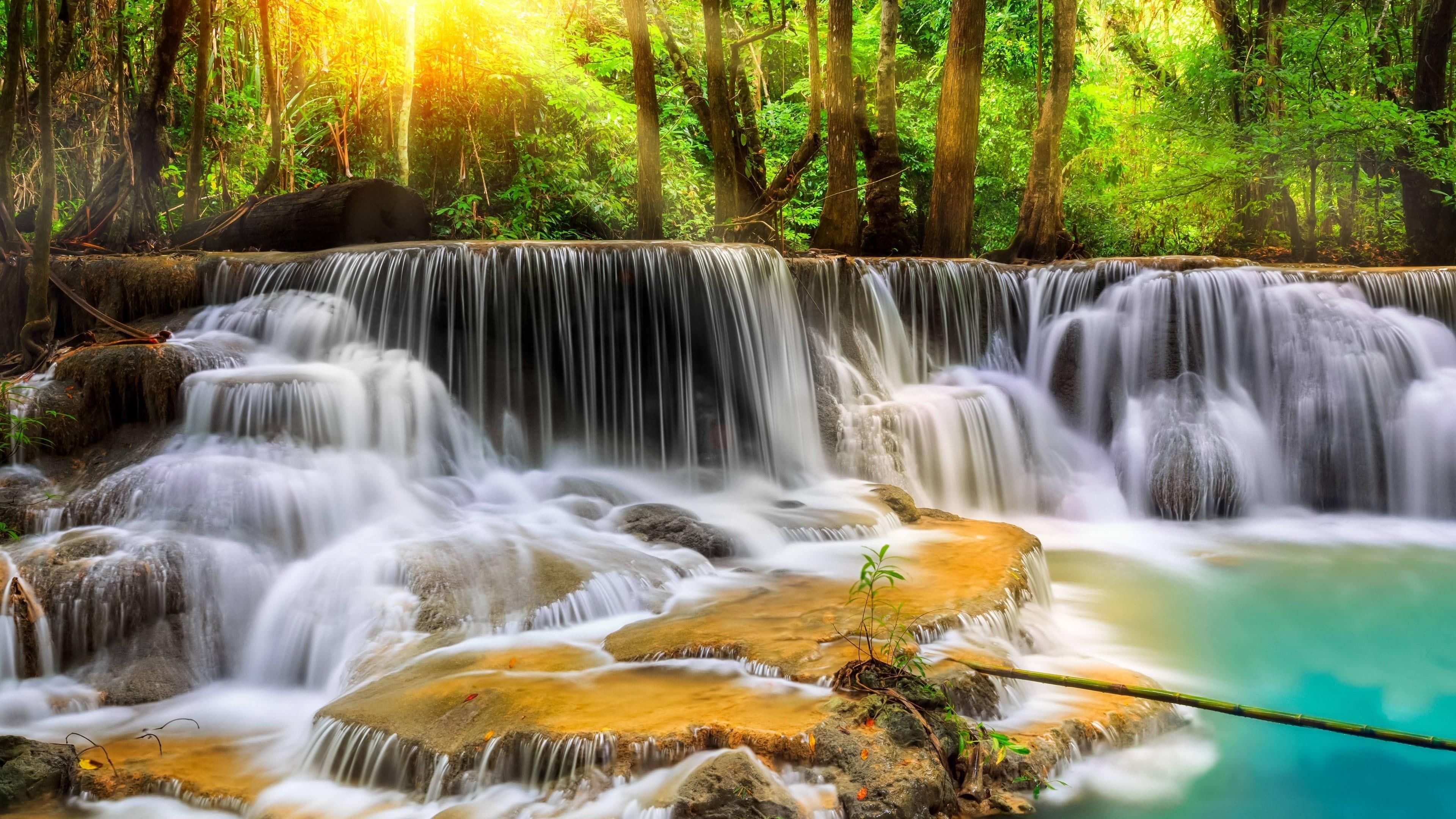 Erawan National Park, Tranquil waterfalls, Tropical paradise, Natural splendor, 3840x2160 4K Desktop