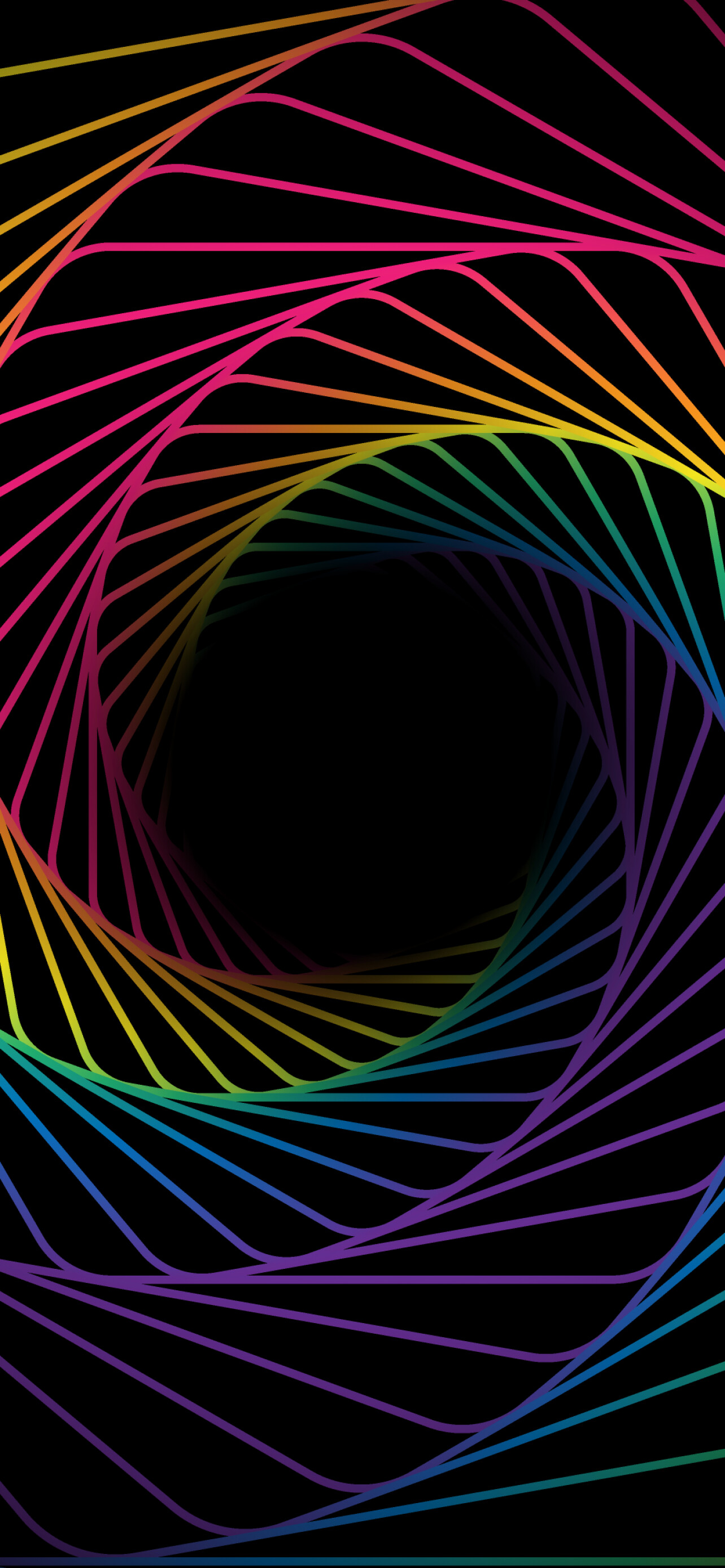 Rainbow Colors: Cosmic art, Swirl, Spiral, Abstract, Multitone lines. 1290x2780 HD Background.