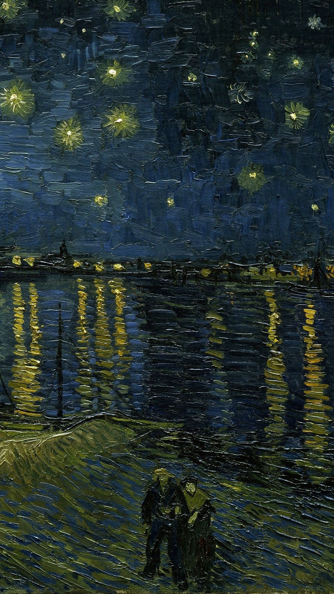 Vincent van Gogh, Starry night, Rhone river, Artistic masterpieces, 1080x1920 Full HD Phone
