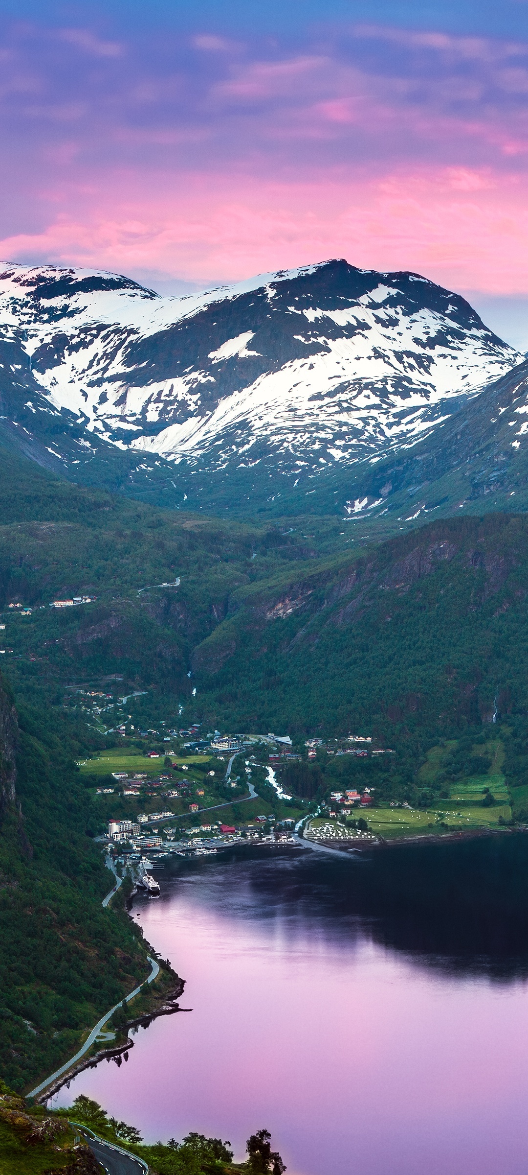 Geiranger Fjord, 4K wallpaper, Sunset in Norway, Nature's valley, 1080x2400 HD Phone